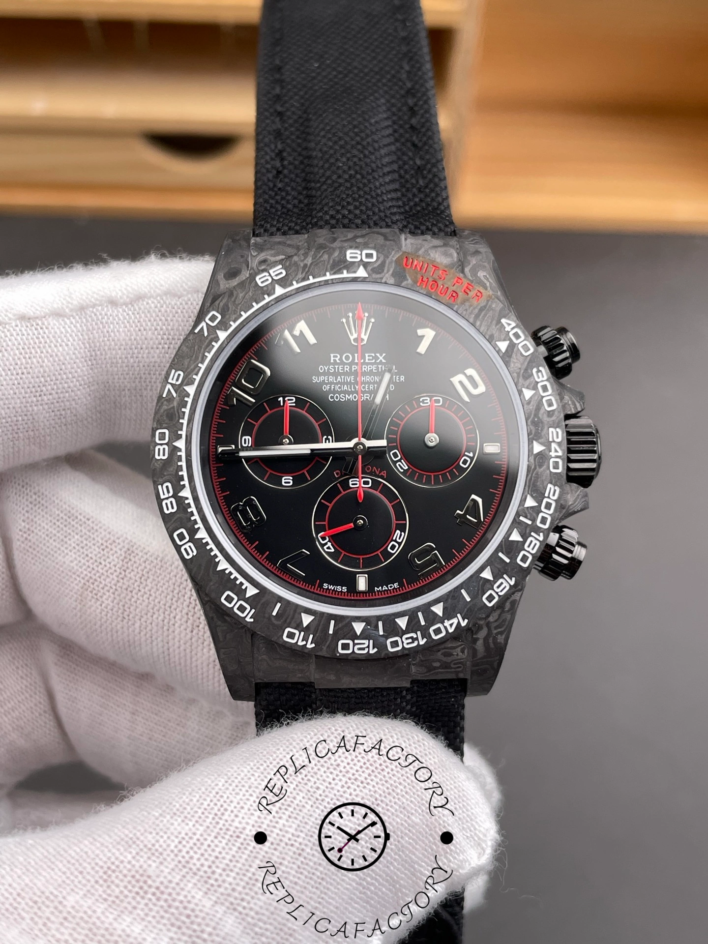 1:1 Rolex Daytona DIW Carbon Black Dial Arabic Numerals