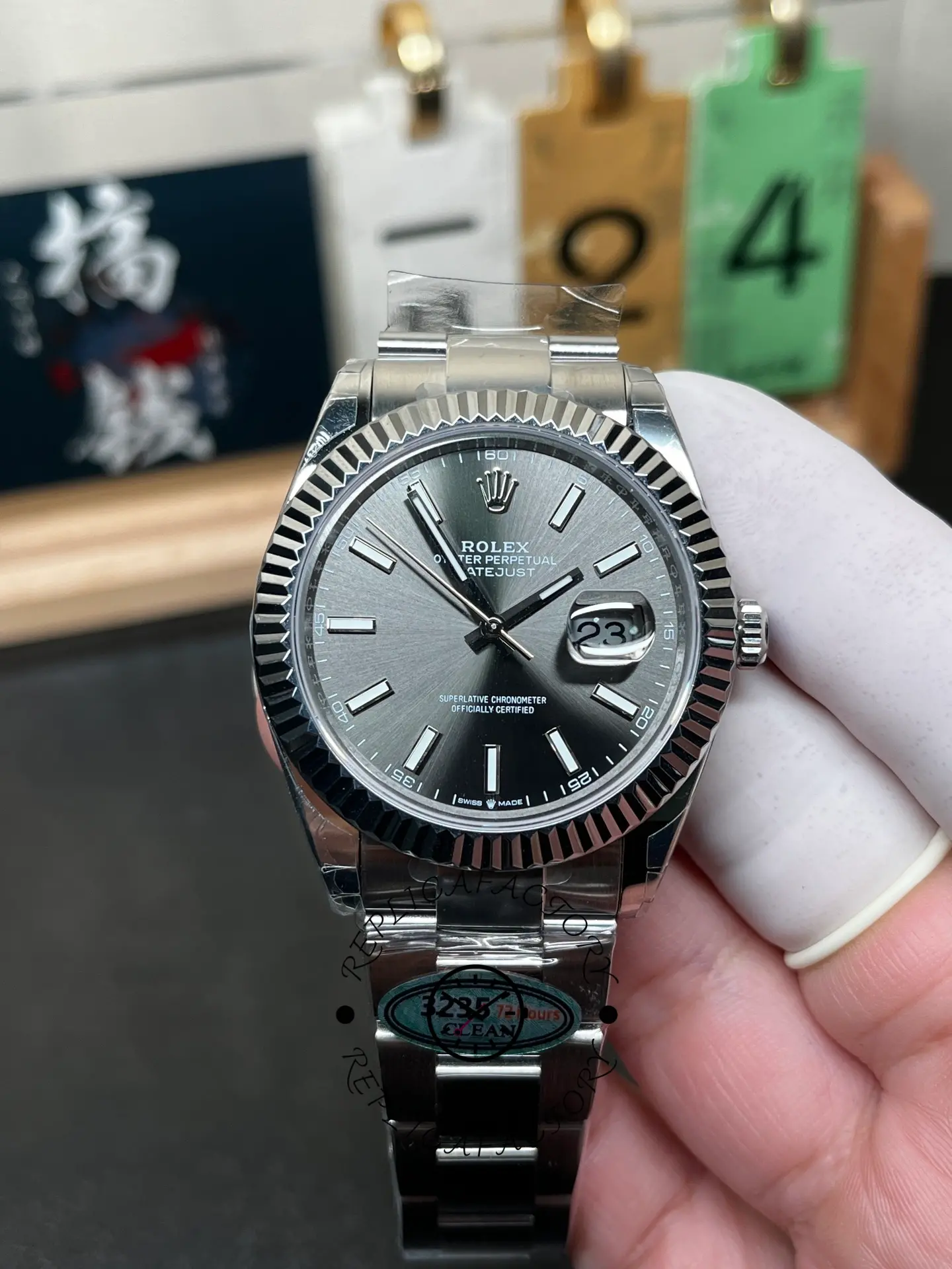 Rolex Datejust 41 White Gold Fluted Bezel Slate Dial Oyster M126334 0013 Men's Watch