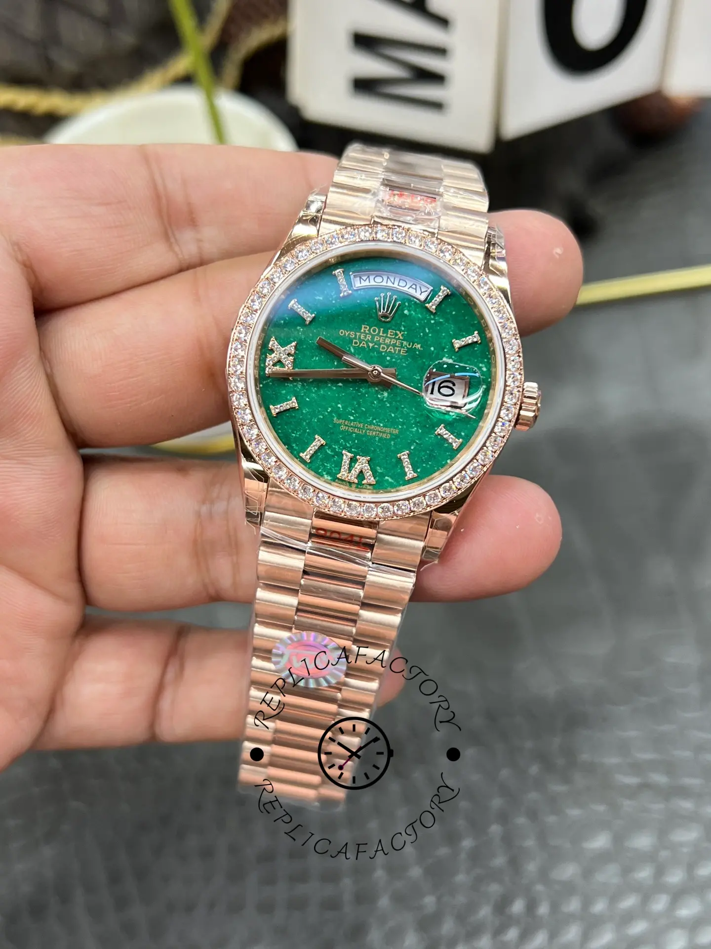 Rolex Day Date Oyster 36 mm Everose Gold Diamonds Bezel M128345RBR 0068