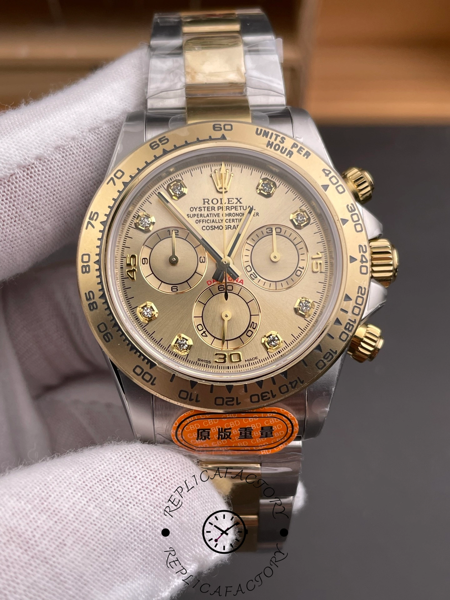 Rolex Cosmograph Daytona 116503 Yellow Gold Champagne Diamond Dial 40MM Mens Replica Watch