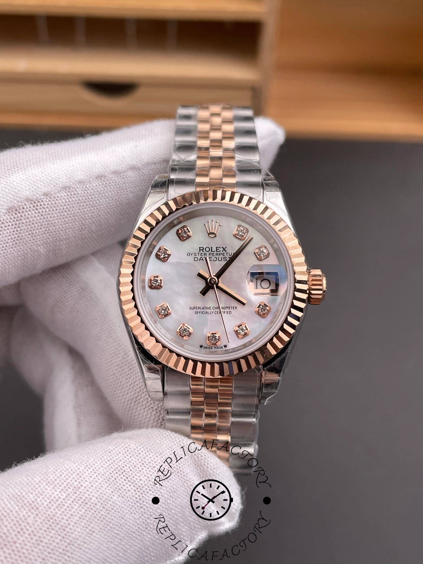 Rolex Datejust 28mm Stainless Steel and Everose Gold 279171 0013 Mop Diamond Jubilee