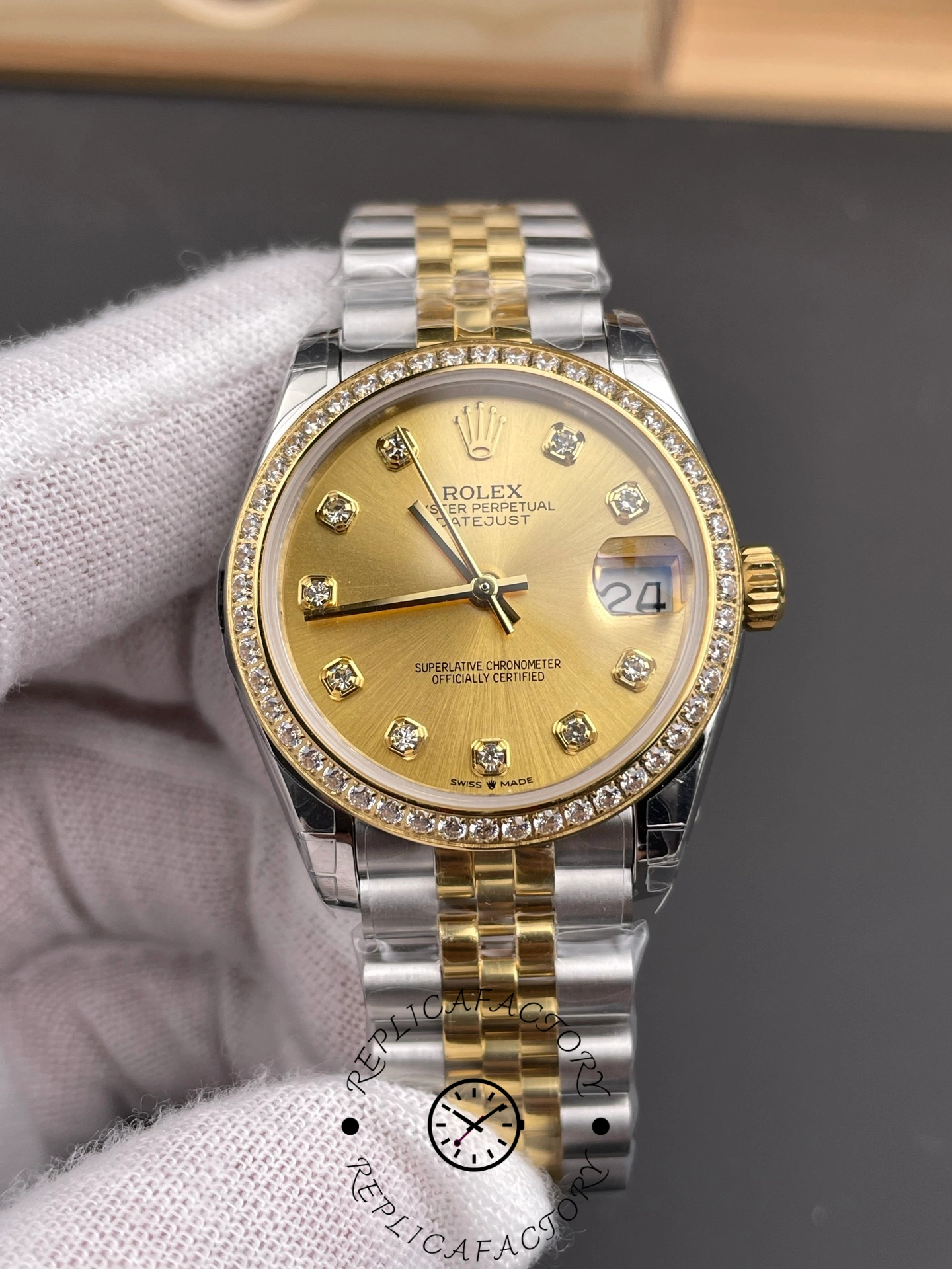 Rolex Datejust 31mm Stainless Steel and Yellow Gold 278383RBR 0026 Champagne Diamond Jubilee