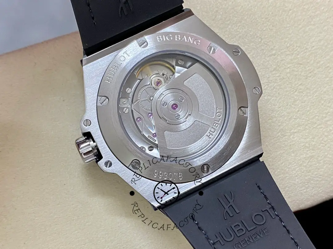 Caseback view of Hublot Big Bang One Click 465.SX.7170.LR.1204 with transparent back.