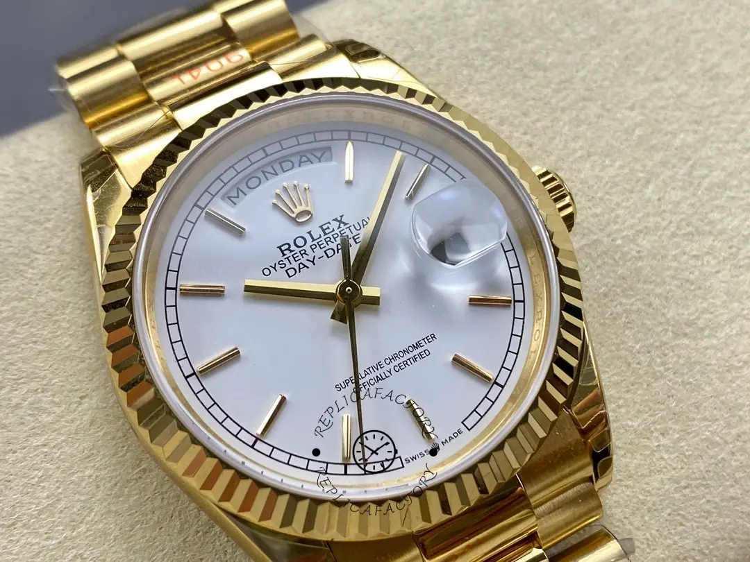 Rolex Day-Date 128238 Fluted Bezel White Roman Dial 36MM Replica Watch