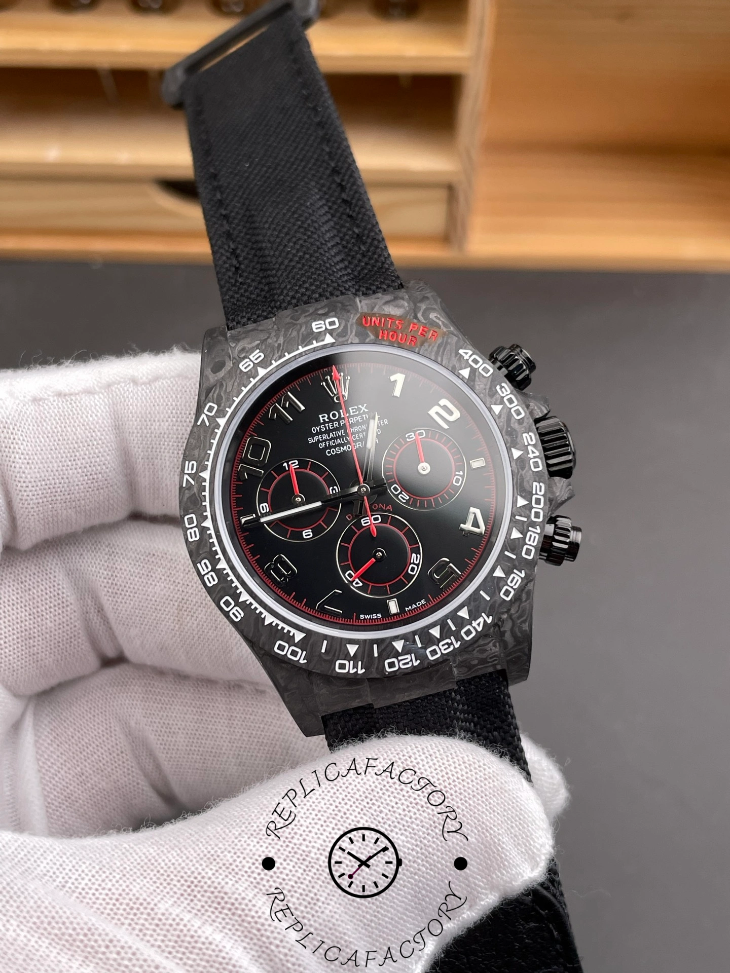 1:1 Rolex Daytona DIW Carbon Black Dial Arabic Numerals