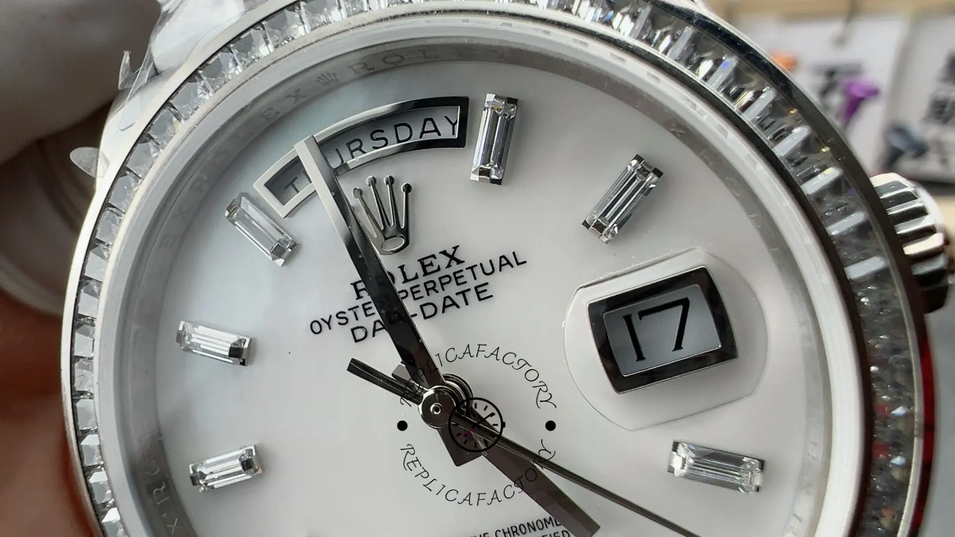 Rolex Day Date 36 MOP Dial Diamond Bezel Platinum m128396tbr 0022