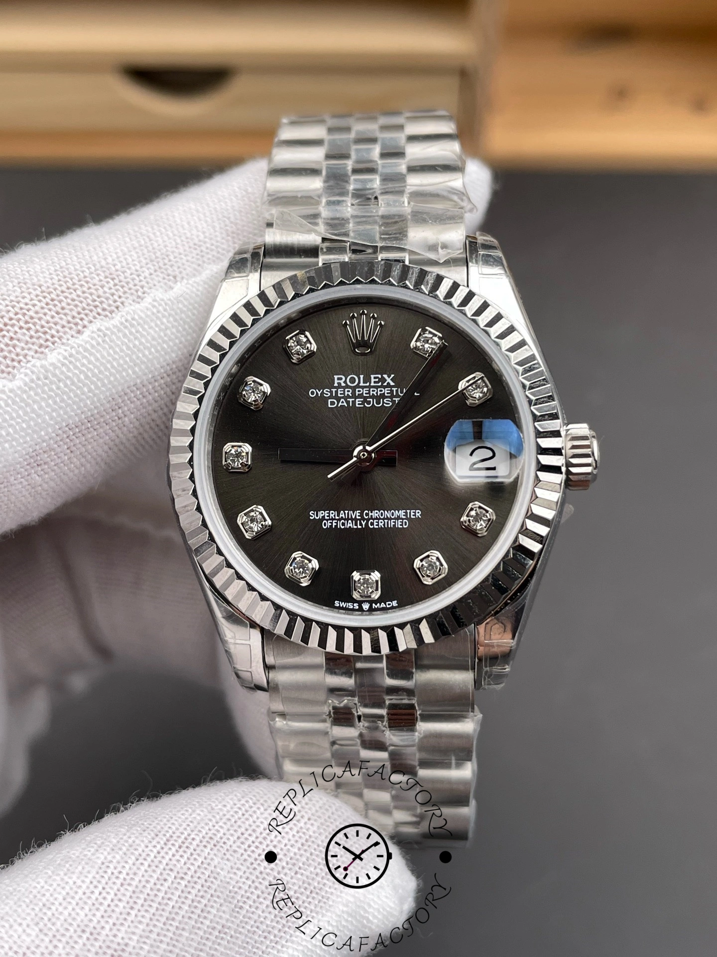 Rolex Datejust m178274 Black Diamond Dial Fluted Bezel 31MM Lady Replica Watch