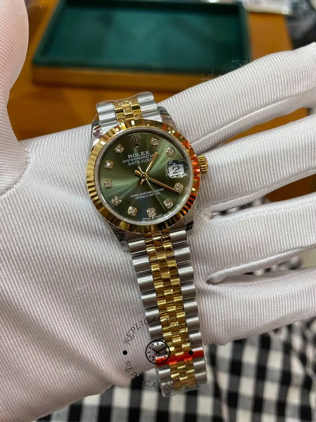 Rolex Datejust 31mm Stainless Steel and Yellow Gold 278273 0030 Green Jubilee