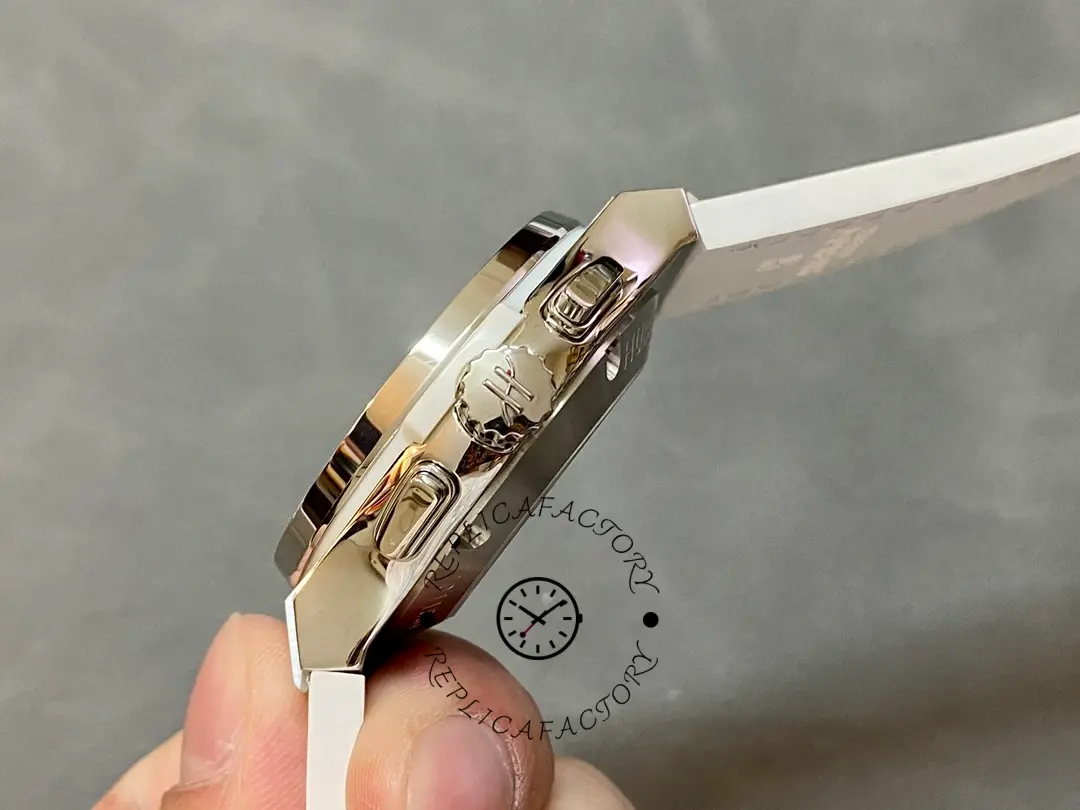 Crown-side close-up of Hublot 521.NX.7071.LR showing crown and polished flank.