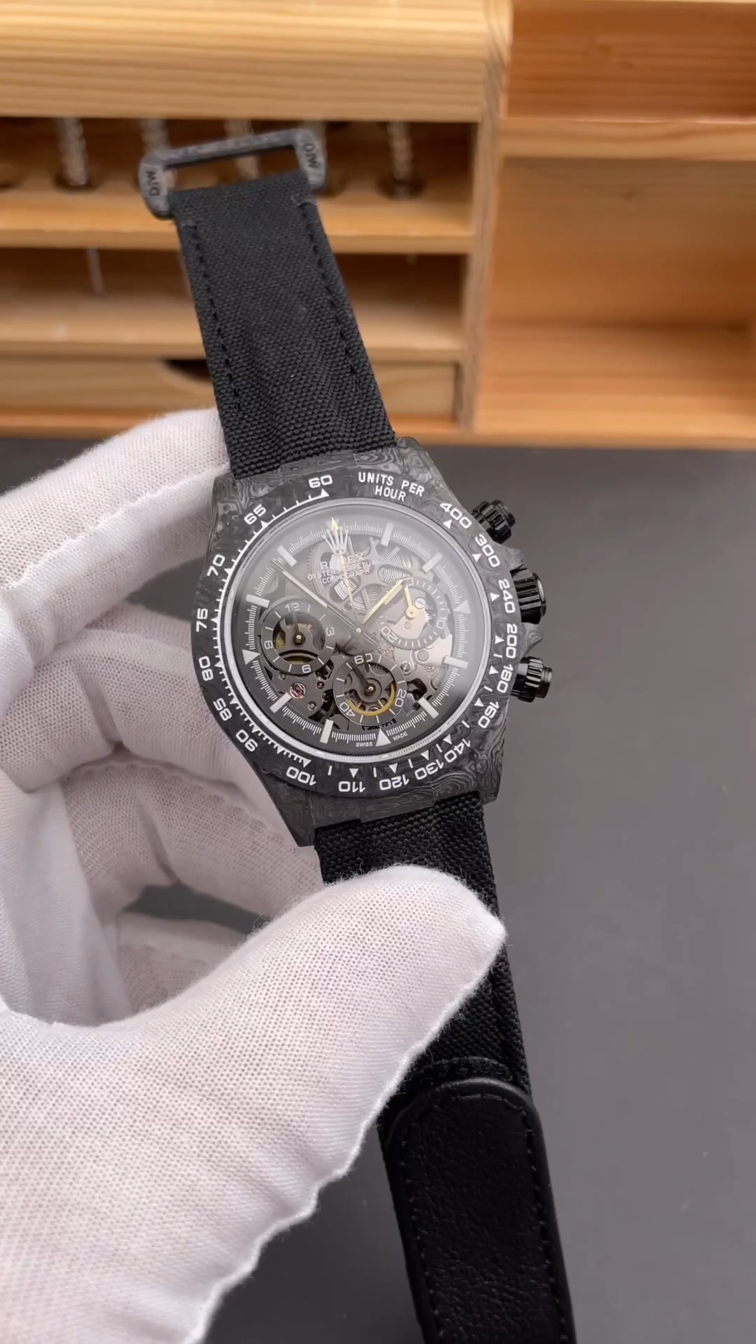 Rolex Daytona DIW Carbon Fiber Skeleton Black Replica Watch