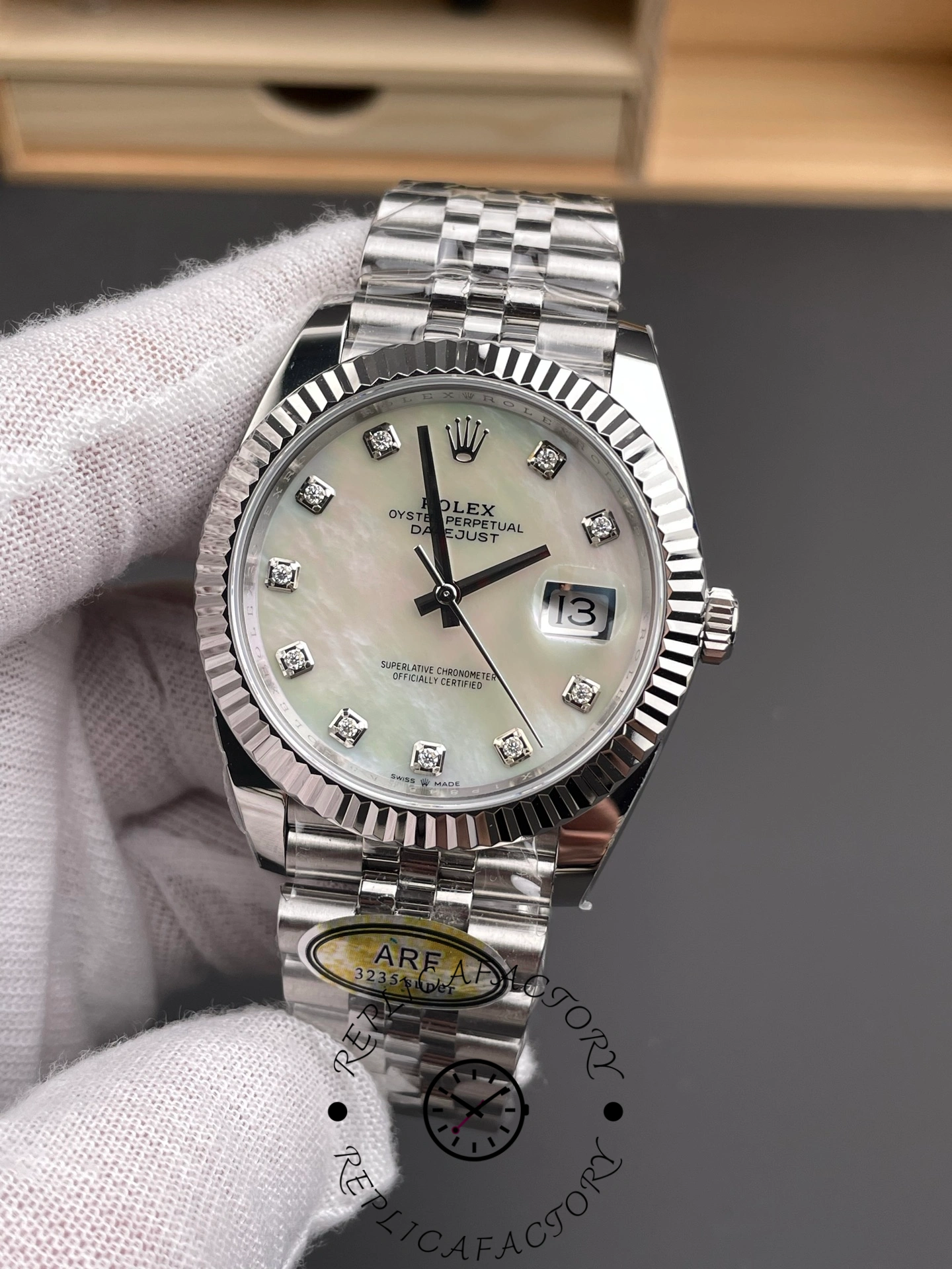 Rolex Datejust 41 Steel White Gold MOP Diamond Dial 126334 Men's Watch