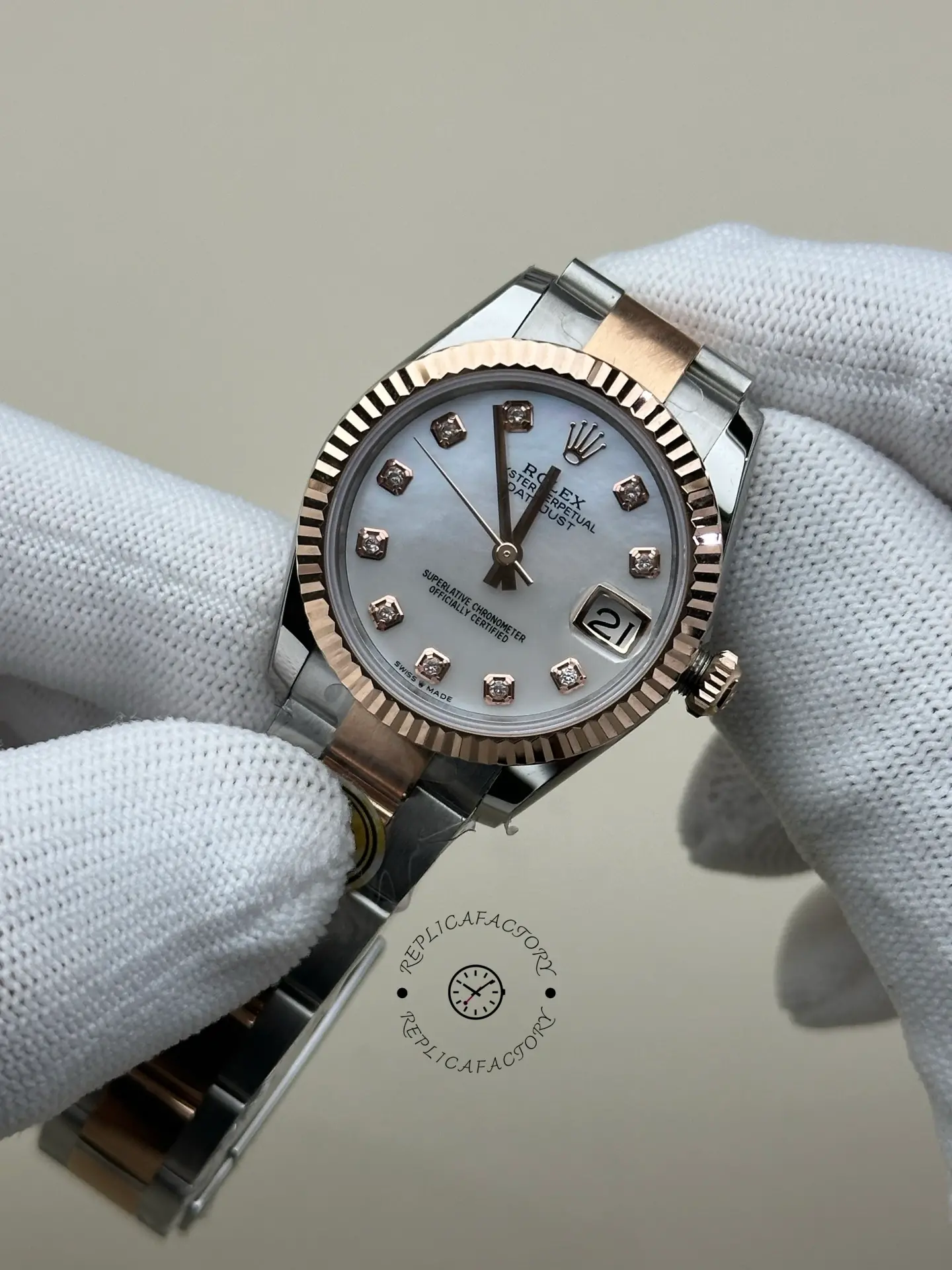 Rolex Datejust 278271-0025 Rose Gold Fluted MOP Diamond Dial Replica