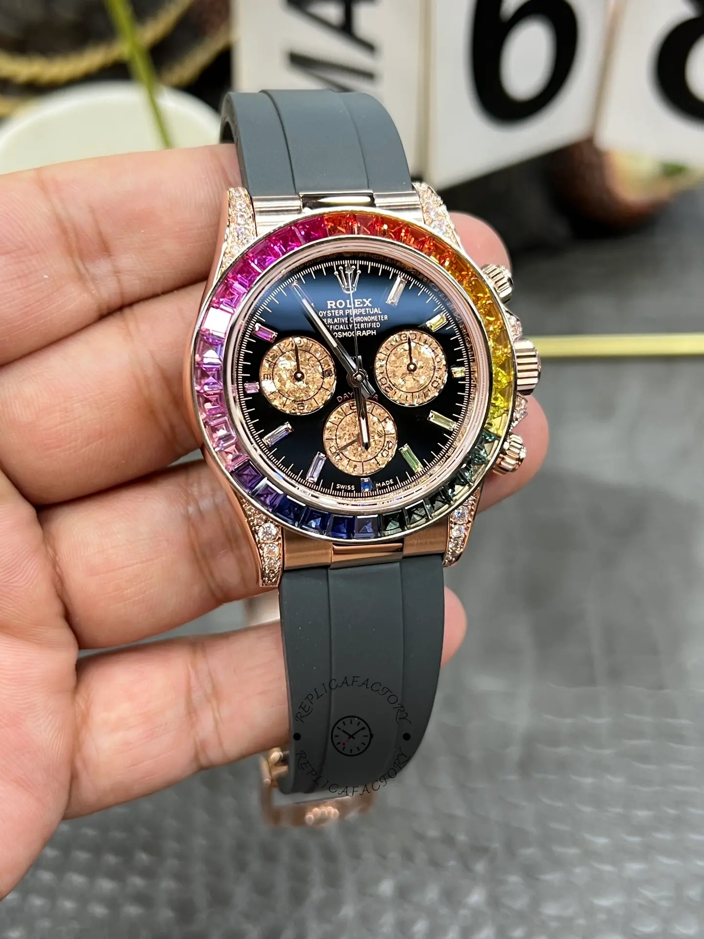 Rolex Daytona 1:1 Clone 116595RBOW Black Dial Rubber Strap