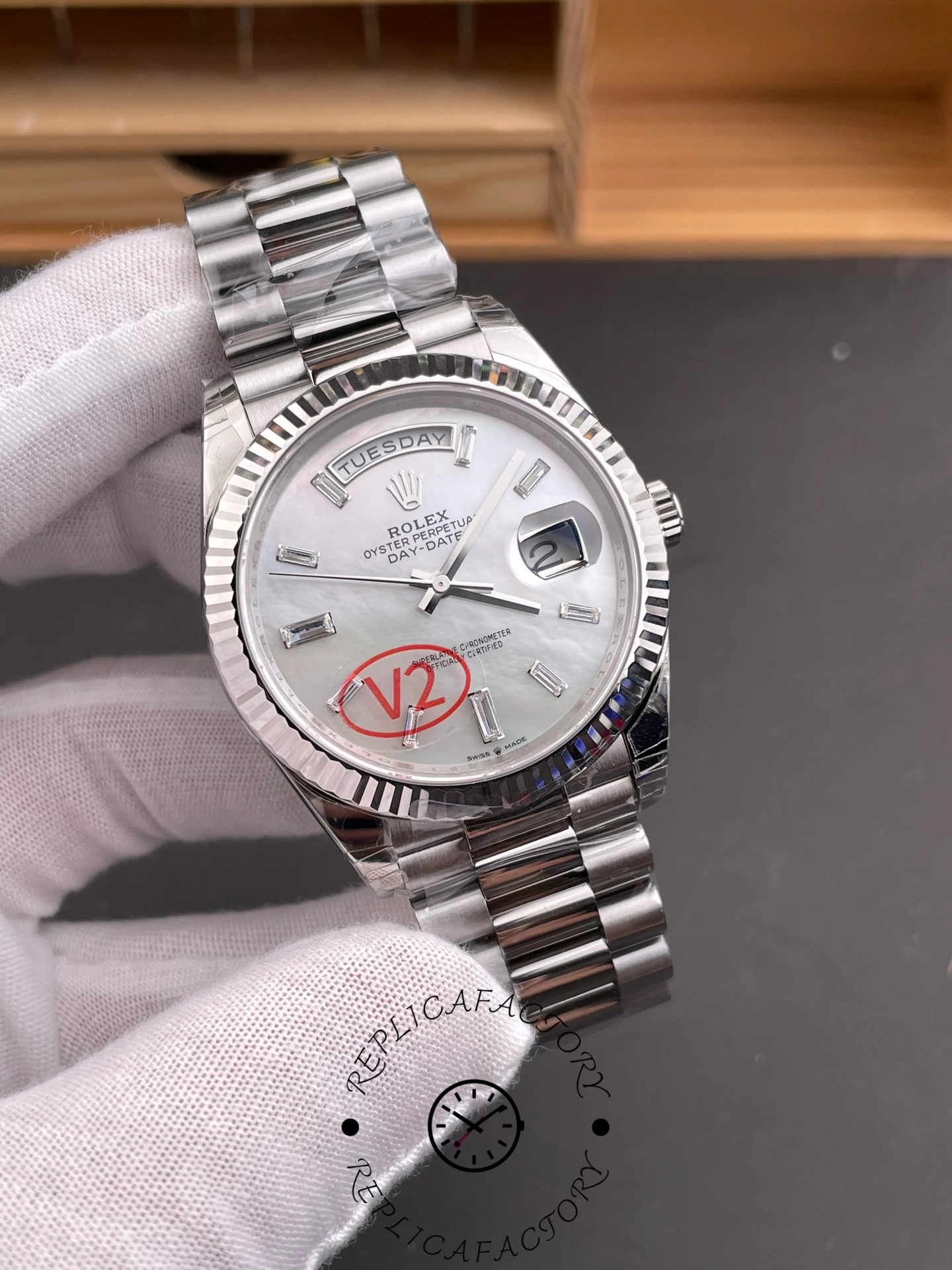 Rolex Day-Date 40 Platinum White Mother of Pearl Dial M228236-0026