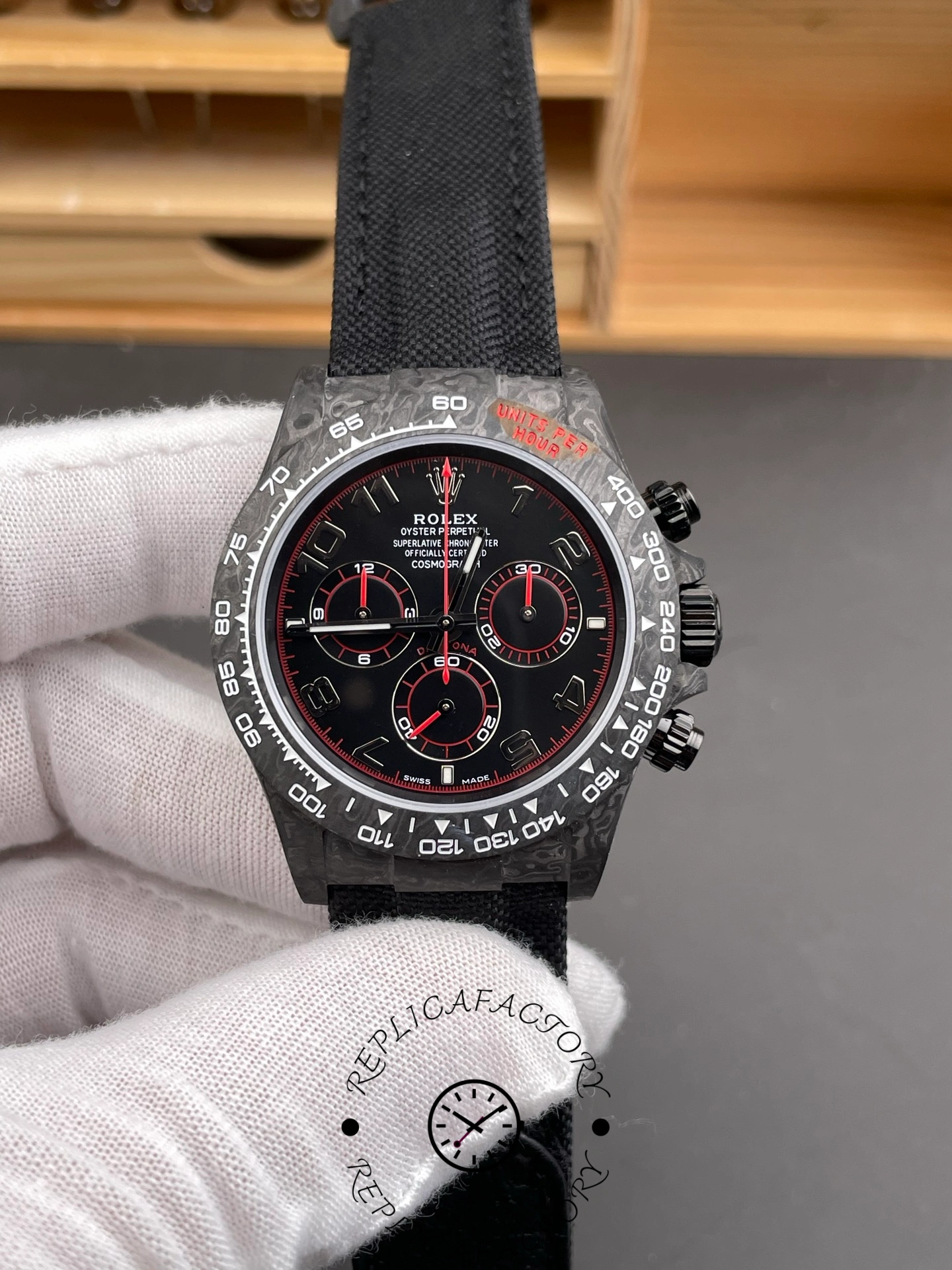 1:1 Rolex Daytona DIW Carbon Black Dial Arabic Numerals