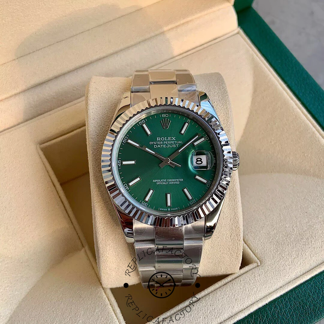 Rolex Datejust 41mm Fluted Bezel Green Dial m126334 0027 Mens Replica Watch