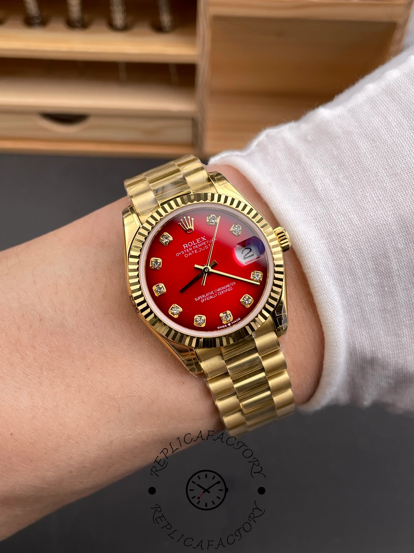 Replica Rolex Datejust 278278-0049 Red Ombré Dial 31 President Strap