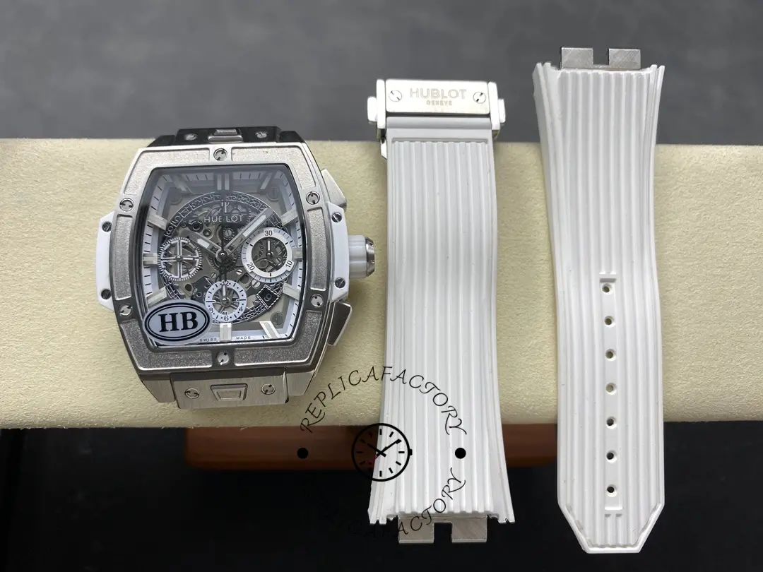 Caseback view of Hublot 642.NE.2010.RW showing exhibition back and rotor.