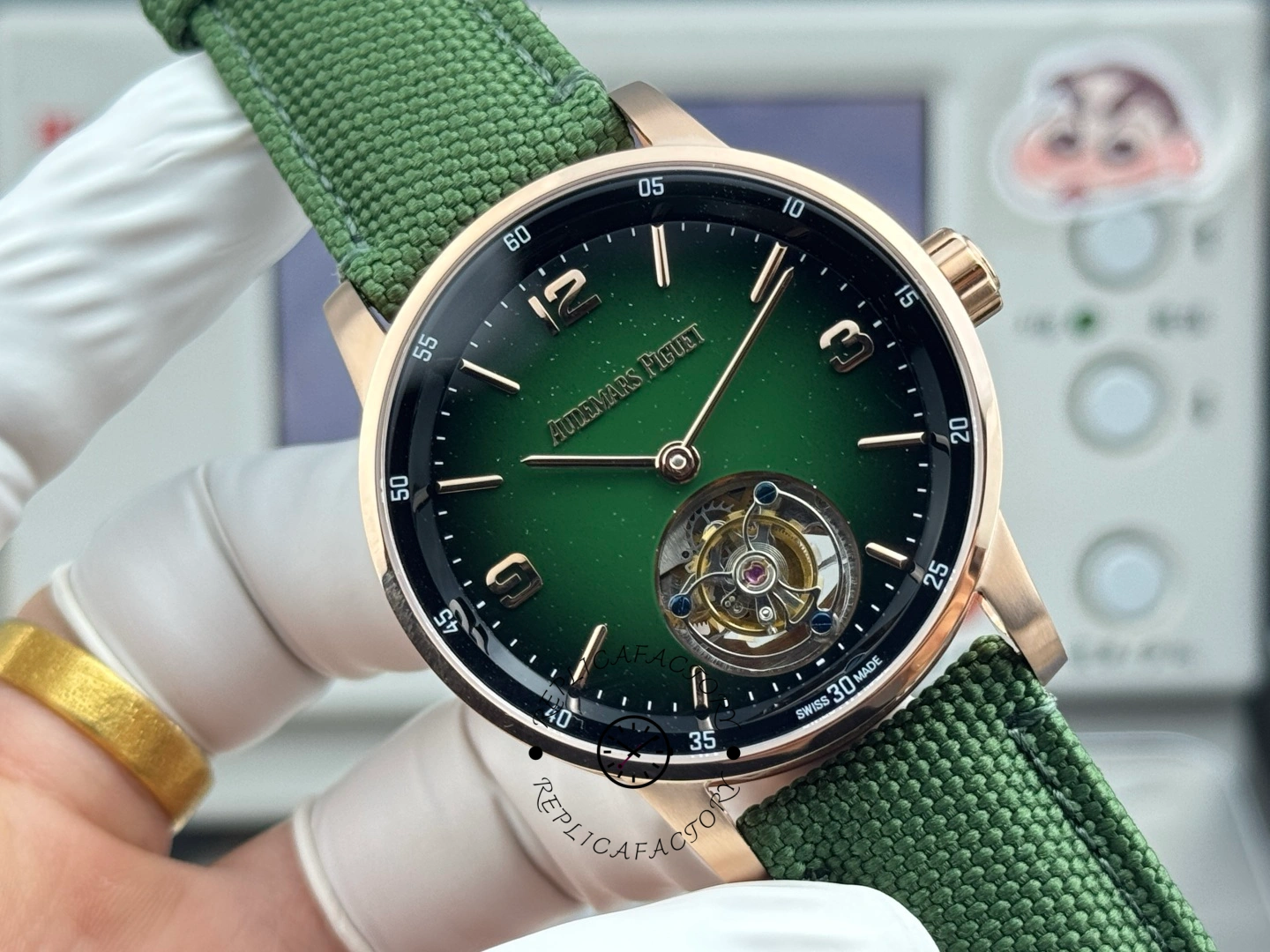 1:1 Clone AP CODE 11.59 26396NR.OO.D002KB.01 Green Aventurine Nylon Strap