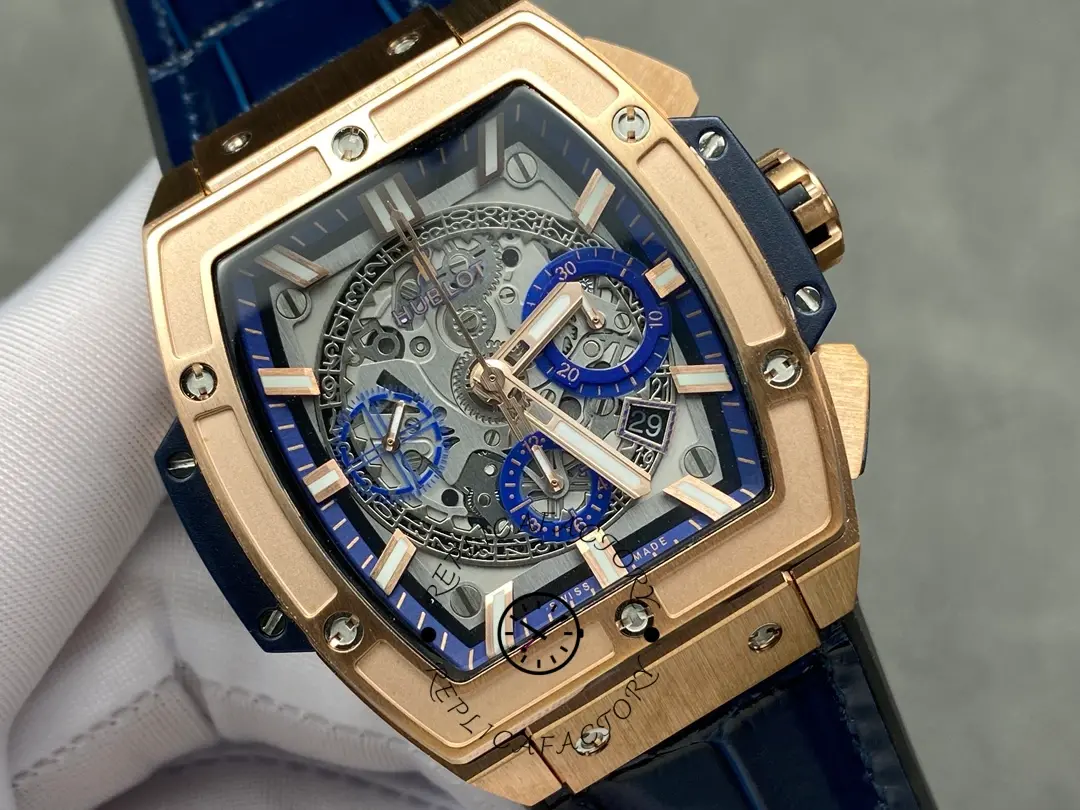 Hublot Spirit of Big Bang Chronograph King Gold Blue Leather Men's Watch 601.OX.7180.LR
