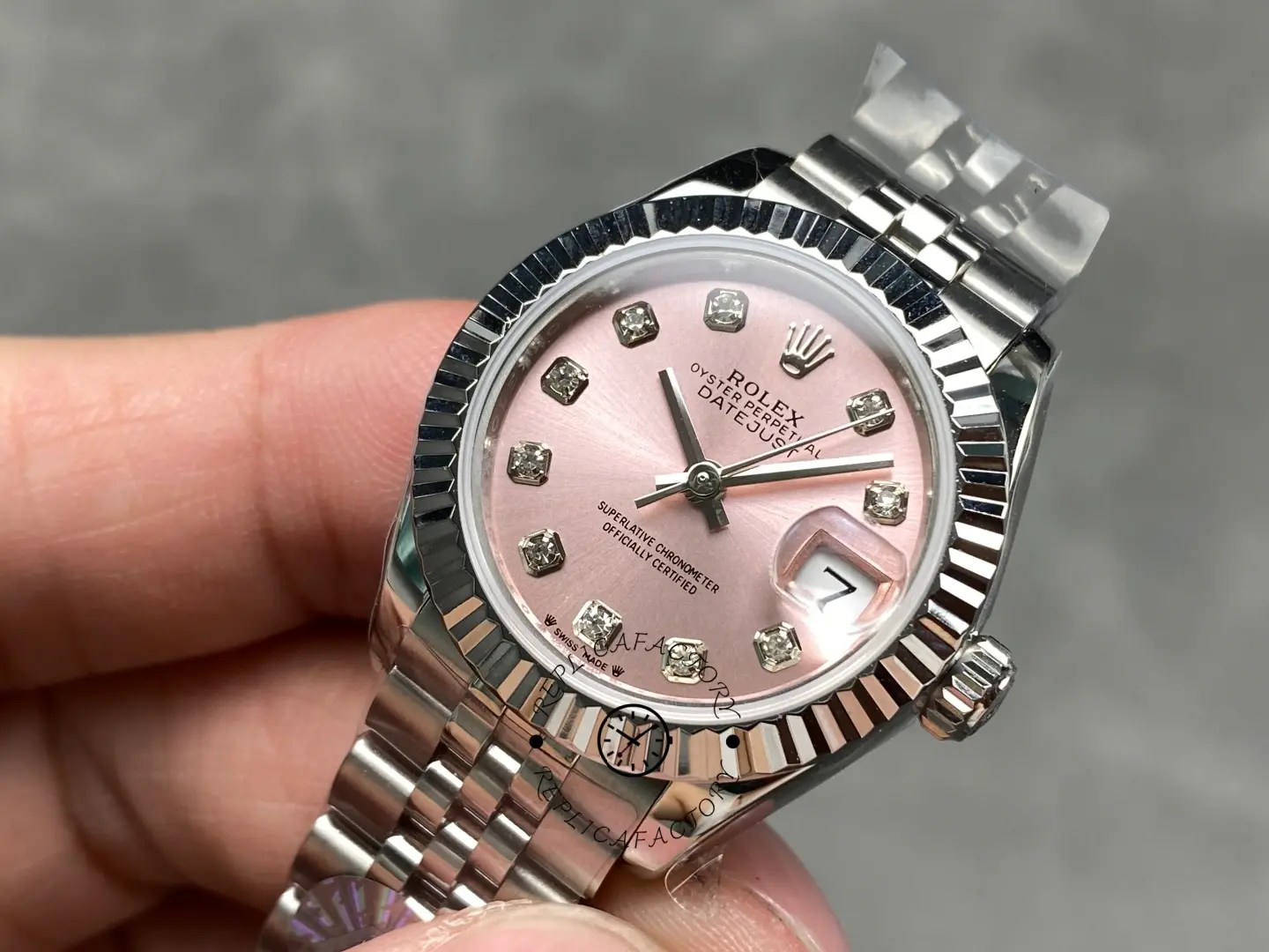 Rolex Datejust 279174 Stainless Steel Pink Diamond Dial 28mm Lady Replica Watch