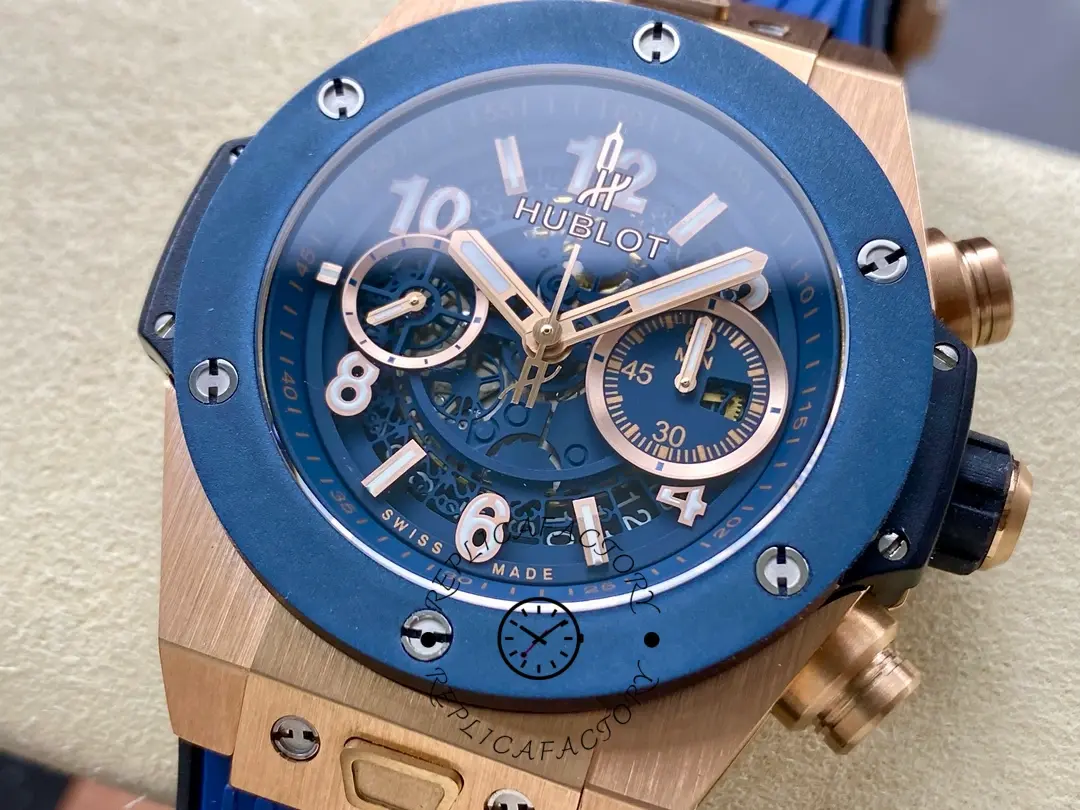 Replica Hublot Big Bang Unico King Gold Blue Ceramic 421.OL.5180.RX