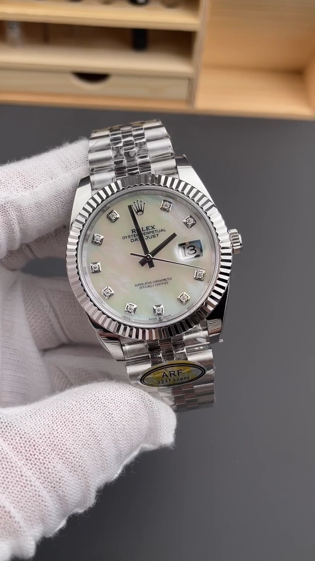 Rolex Datejust 41 Steel White Gold MOP Diamond Dial 126334 Men's Watch