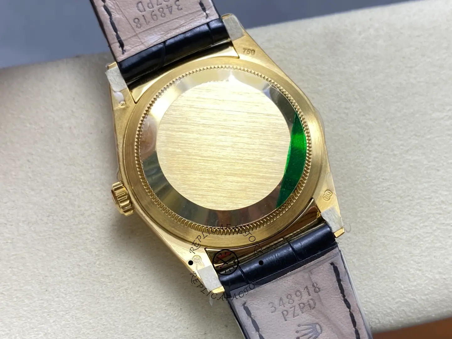 1:1 Clone Rolex Day-Date Champagne Index Dial 36 Leather Strap 118138