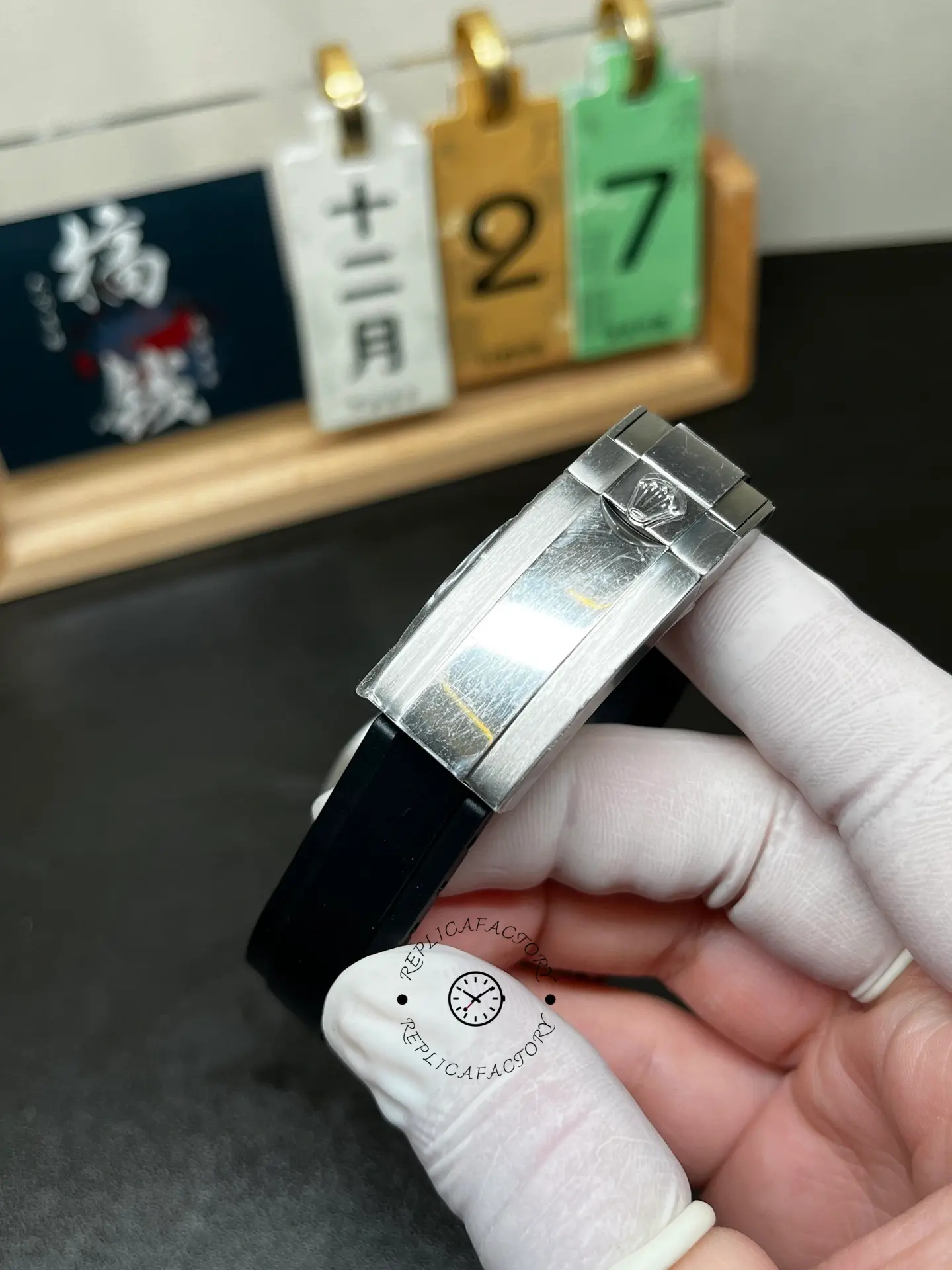 Clasp close-up of Rolex Yacht-Master 42 226679TBR showing the brushed clasp cover and crown logo.