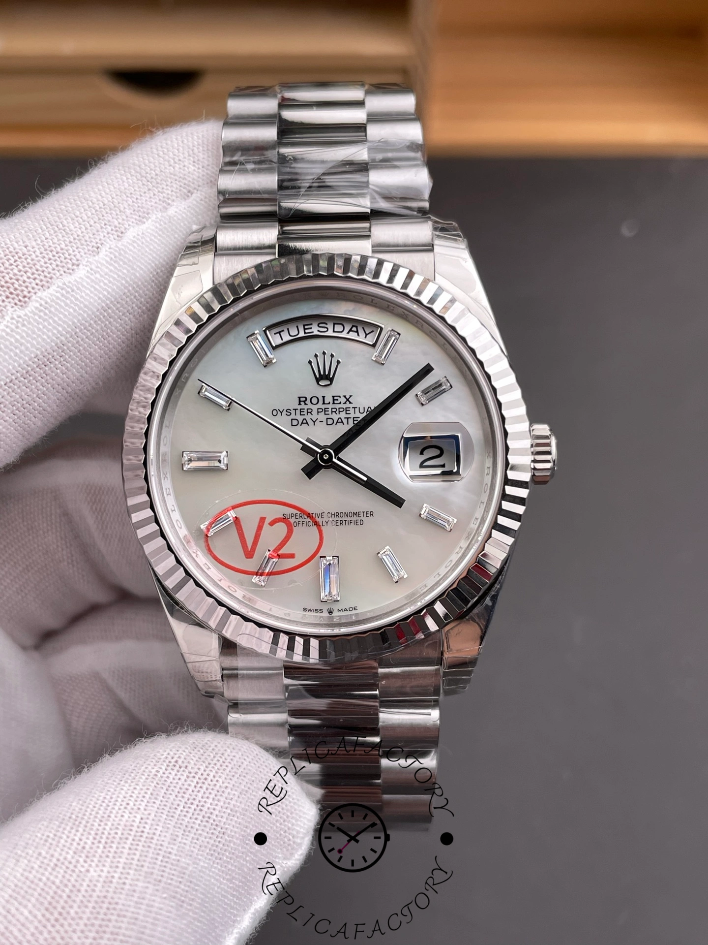 Rolex Day-Date 40 Platinum White Mother of Pearl Dial M228236-0026