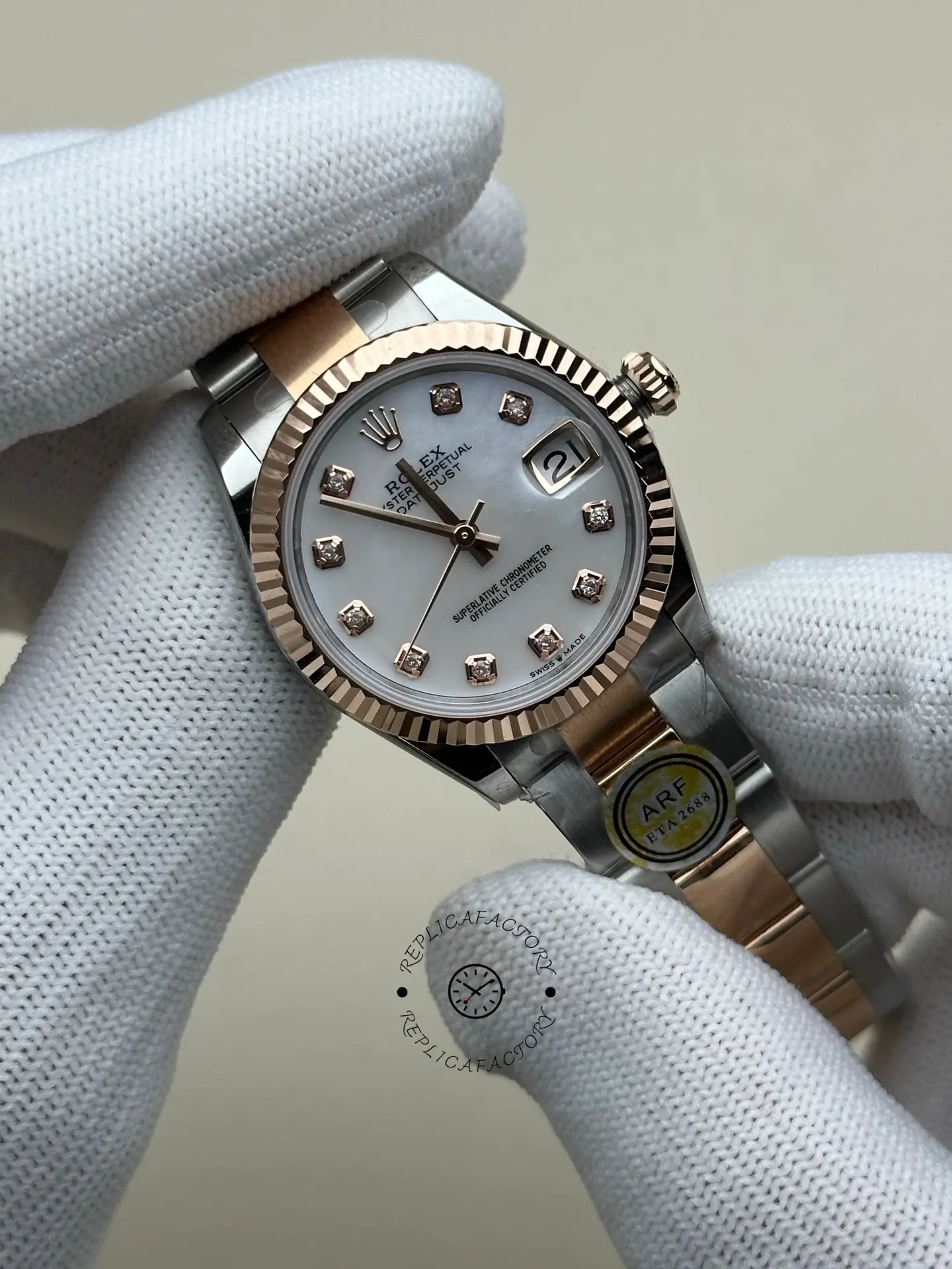 Rolex Datejust 278271-0025 Rose Gold Fluted MOP Diamond Dial Replica