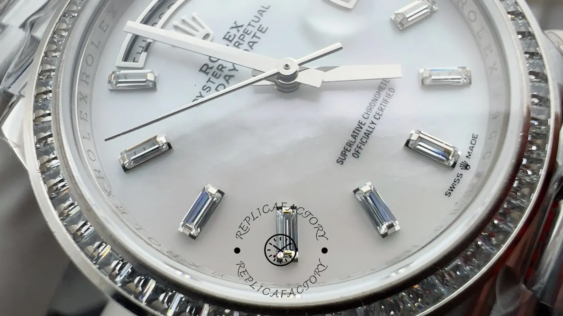 Rolex Day Date 36 MOP Dial Diamond Bezel Platinum m128396tbr 0022