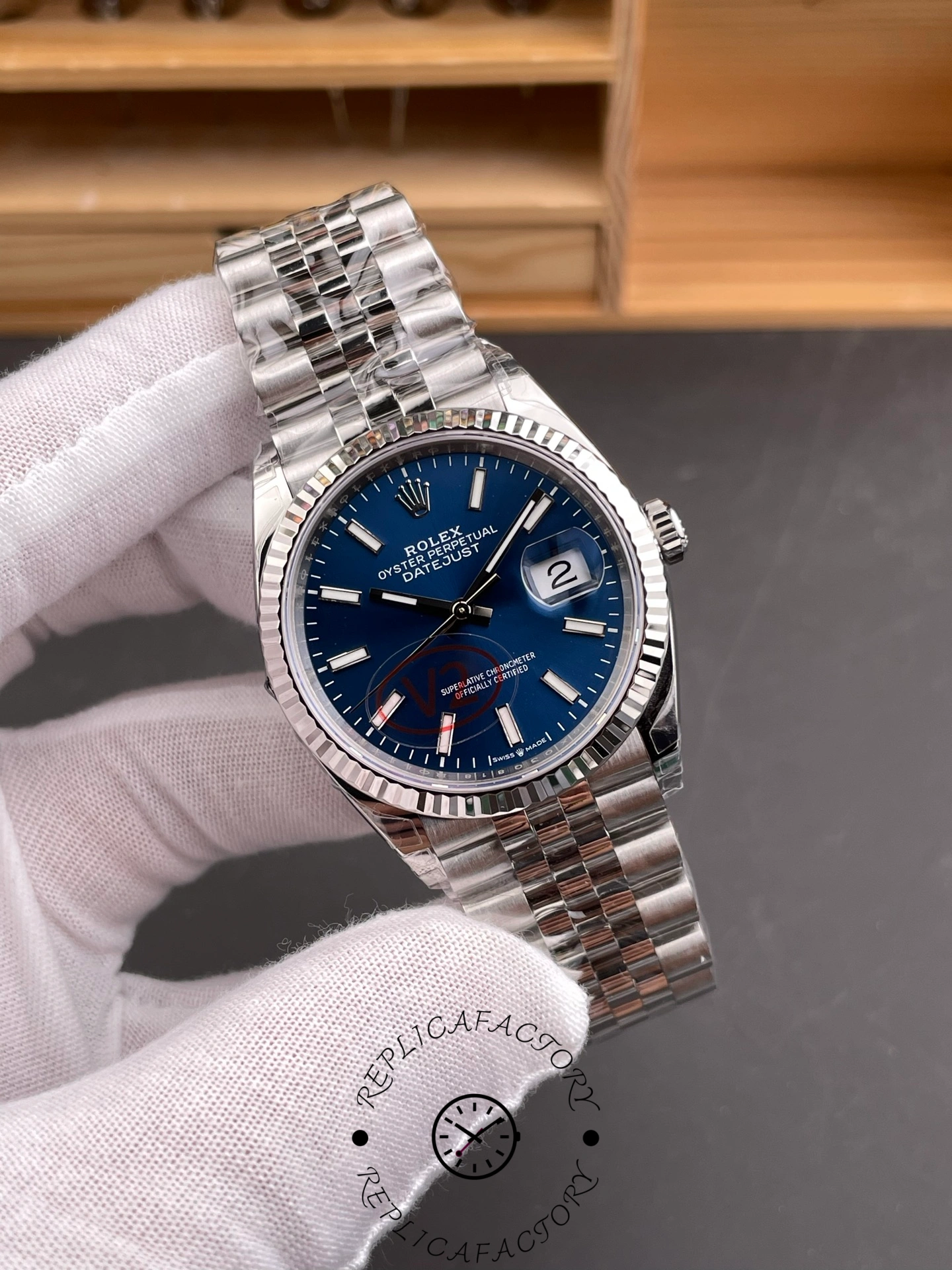 Rolex Datejust 126234 Blue Index Dial Fluted Bezel 36MM Unisex Replica Watch