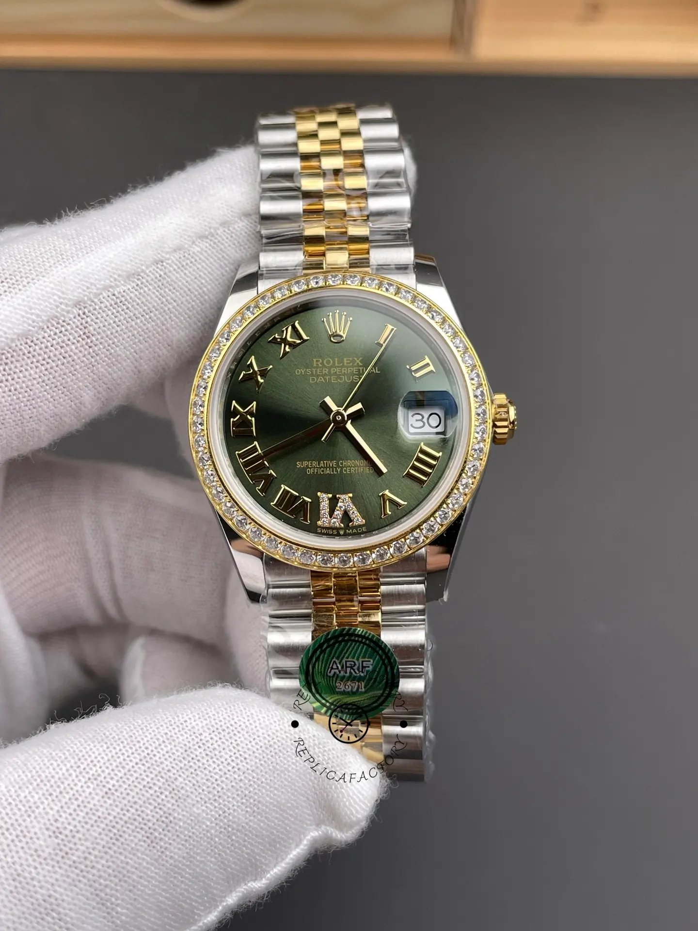 Rolex Datejust 31mm Stainless Steel and Yellow Gold 278383RBR 0016 Green VI Roman Jubilee