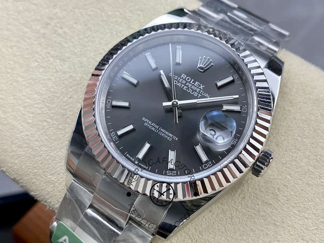 Rolex Datejust 41 White Gold Fluted Bezel Slate Dial Oyster M126334 0013 Men's Watch