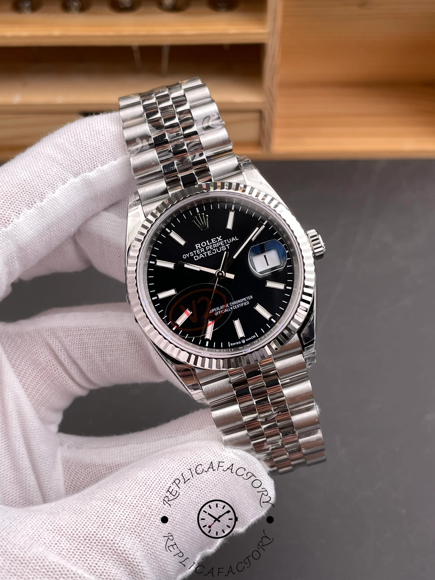 Rolex Datejust 126234 Fluted Bezel Black Index Dial 36MM Unisex Replica Watch