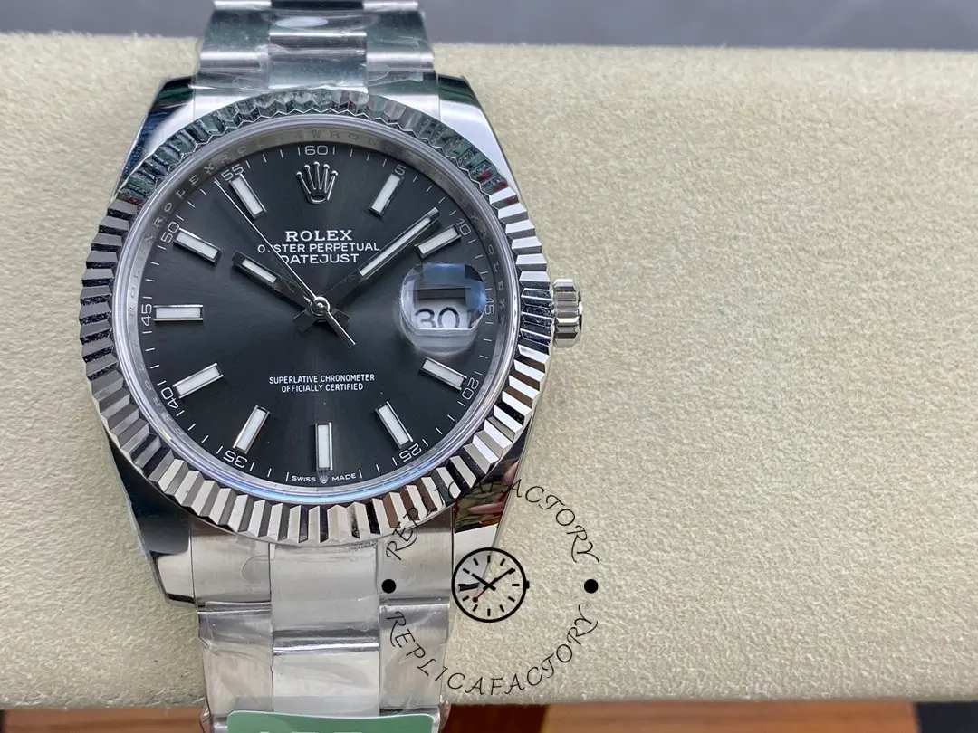 Rolex Datejust 41 White Gold Fluted Bezel Slate Dial Oyster M126334 0013 Men's Watch