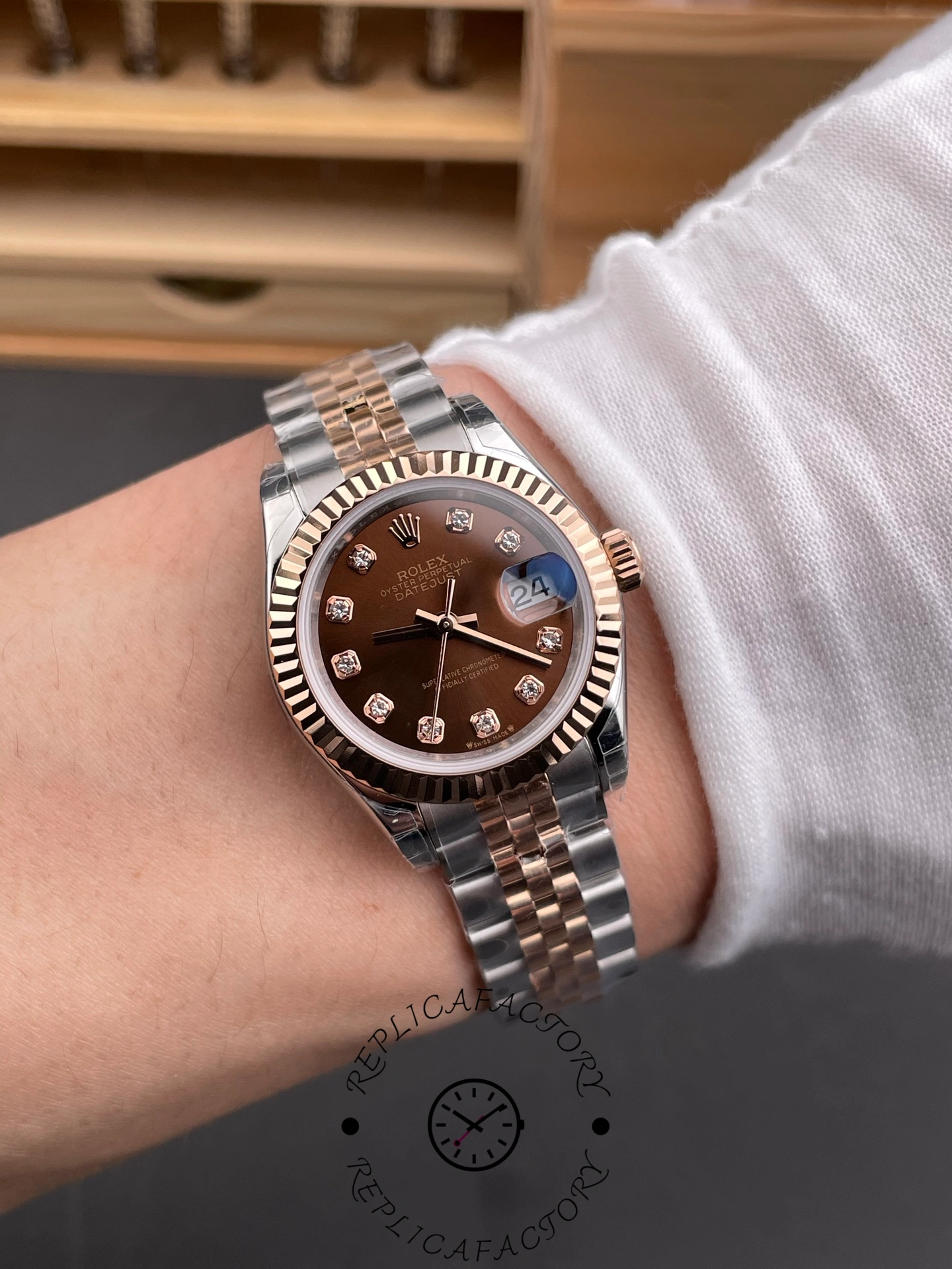 Rolex Datejust 28 Brown Dial Two Tone Strap 279171-0011 Replica