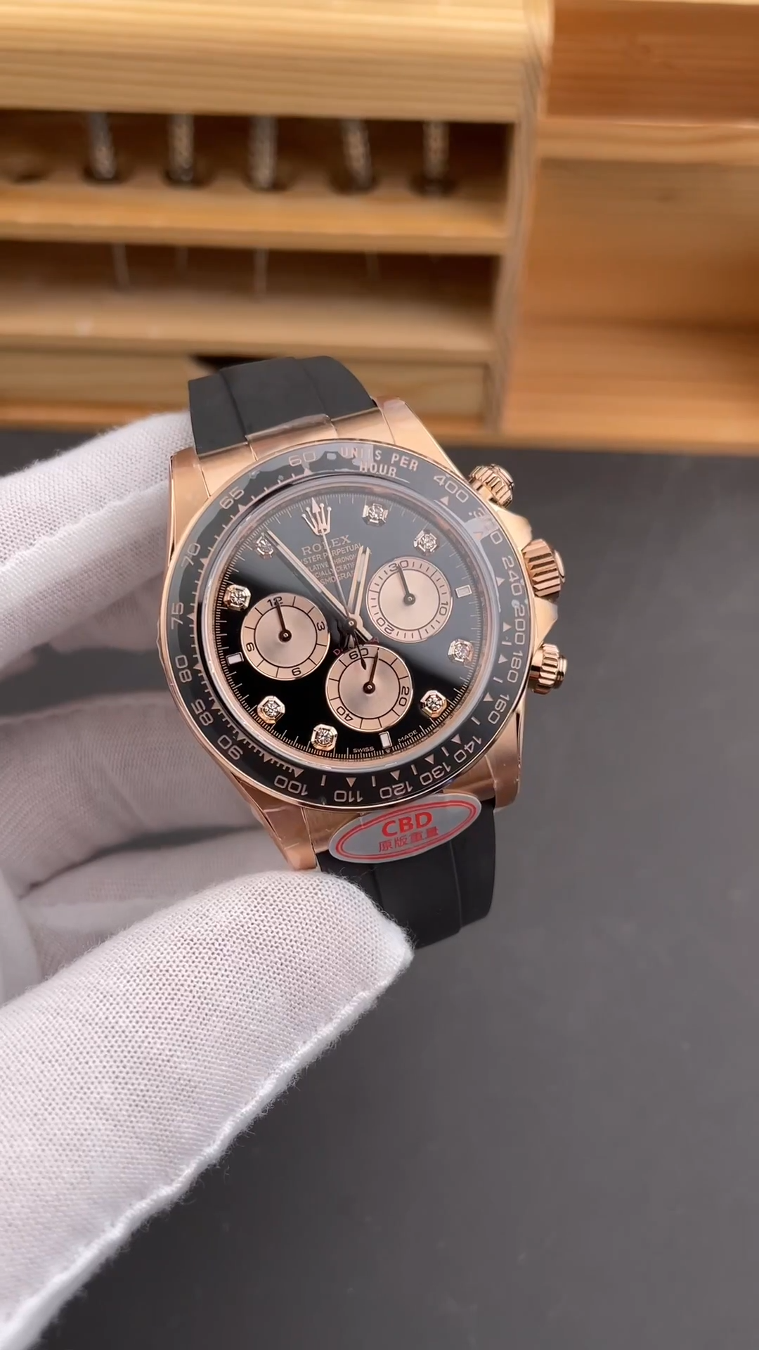 Rolex Daytona Everose Rubber 126515LN 0004 Black Dial Diamond Watch