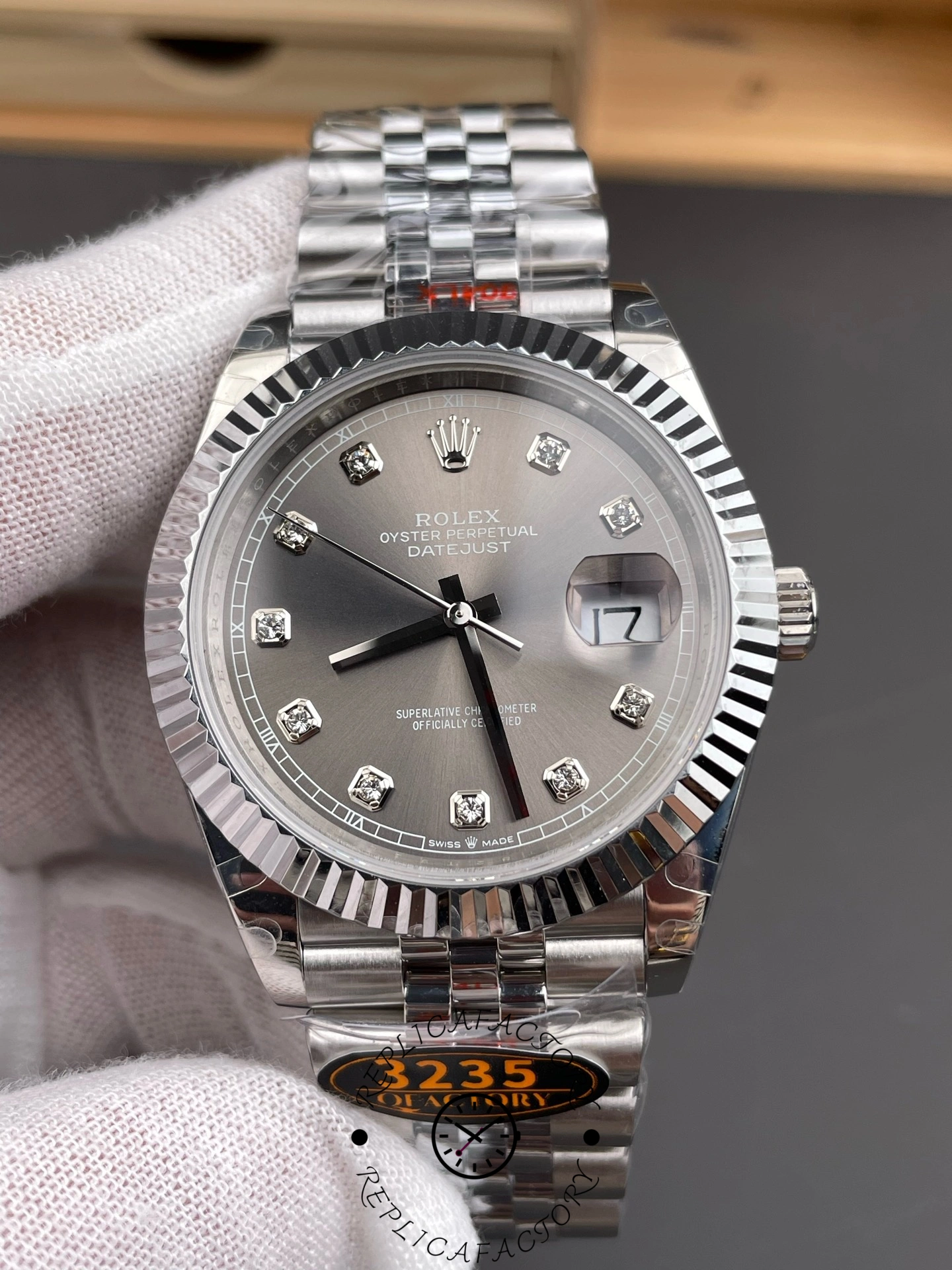 Rolex Datejust 41 Rhodium Diamond Dial Fluted Bezel m126334 0006 Men's Watch