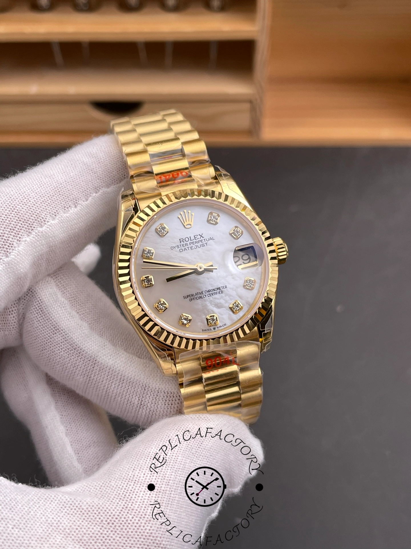 Rolex Datejust 31 Yellow Gold Mother-of-Pearl Diamond Dial M278278-0010 Women's Watch