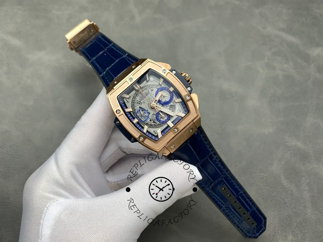Hublot Spirit of Big Bang Chronograph King Gold Blue Leather Men's Watch 601.OX.7180.LR