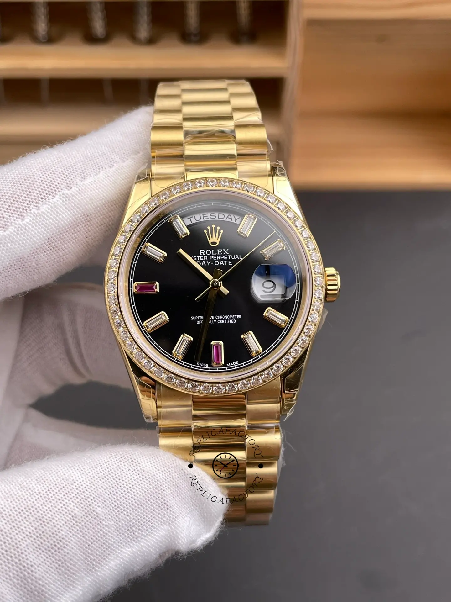 Rolex Day Date 118348 Black Diamond Dial 36mm Unisex Replica Watch