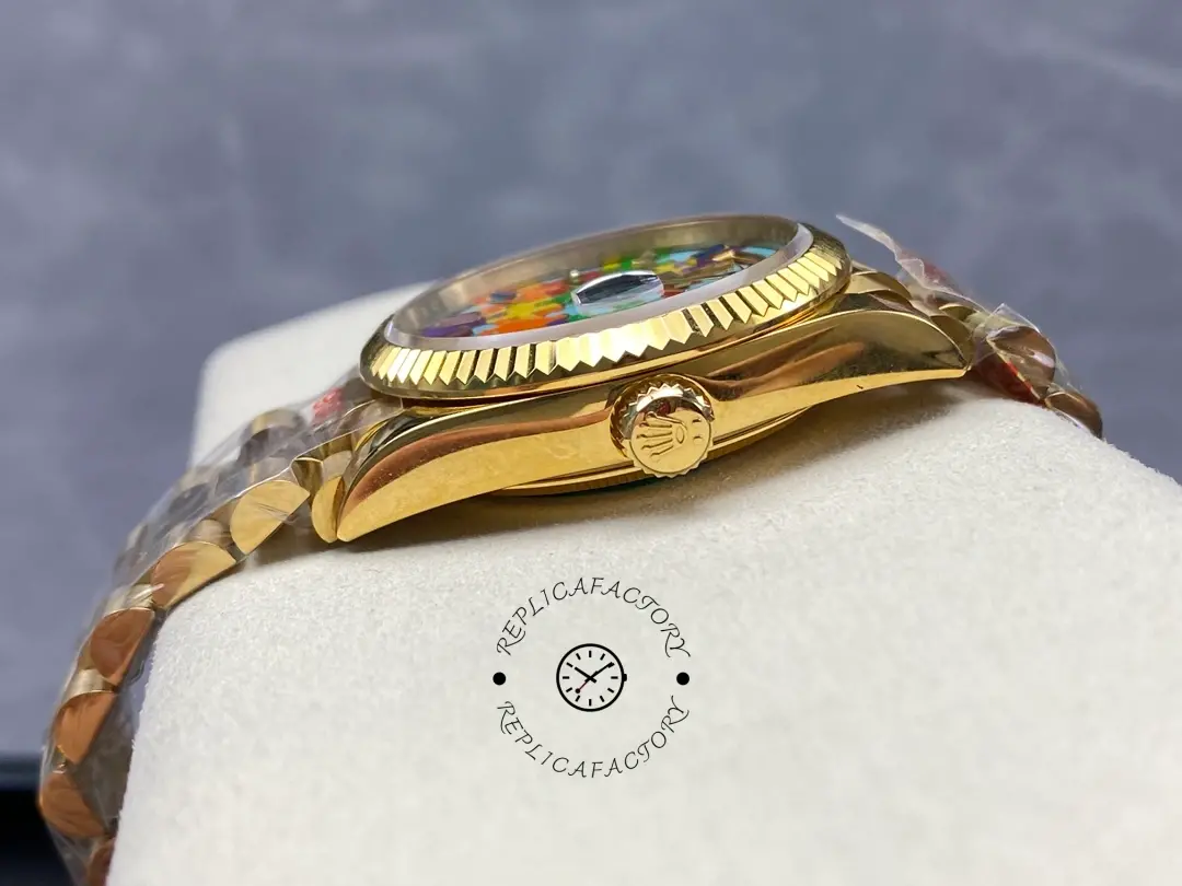 Rolex Day Date 128238-0106 36mm Yellow Gold Fluted Bezel Emoji Puzzle Dial