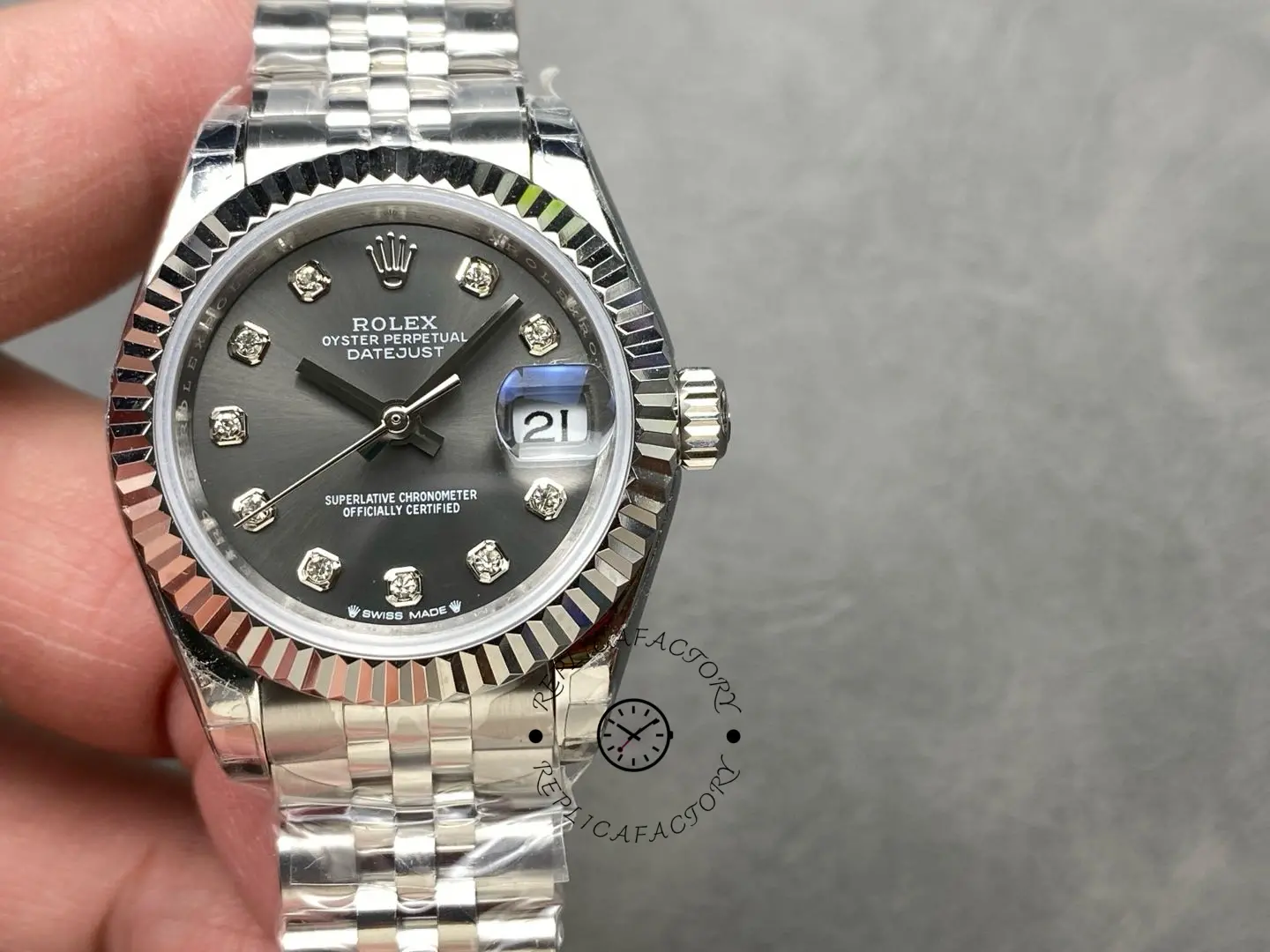 Rolex Datejust 279174 Stainless Steel Dark Grey Diamond Dial 28mm Lady Replica Watch
