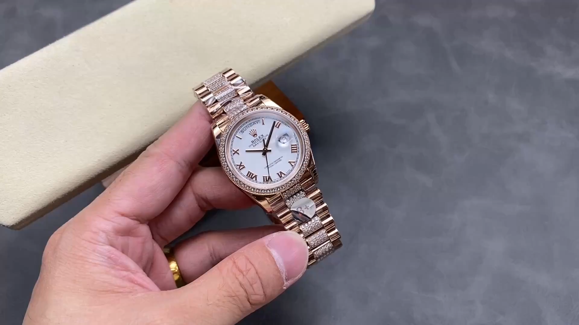Replica Rolex Day-Date 36 Chronometer 128345RBR-0055 White Roman Dial