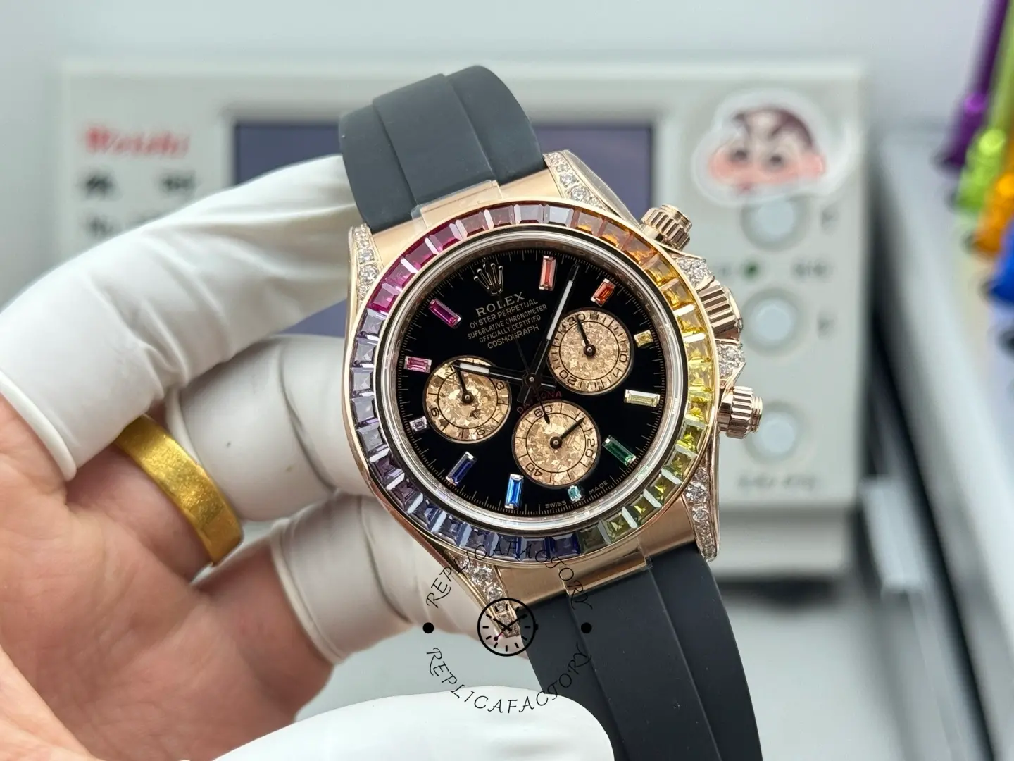 Rolex Daytona 1:1 Clone 116595RBOW Black Dial Rubber Strap