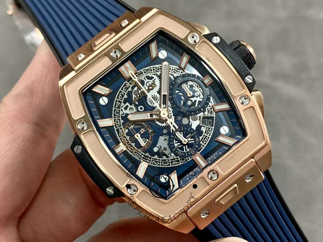 Close-up front of Hublot Spirit of Big Bang 642.OX.7180.RX highlighting skeleton movement and subdials.