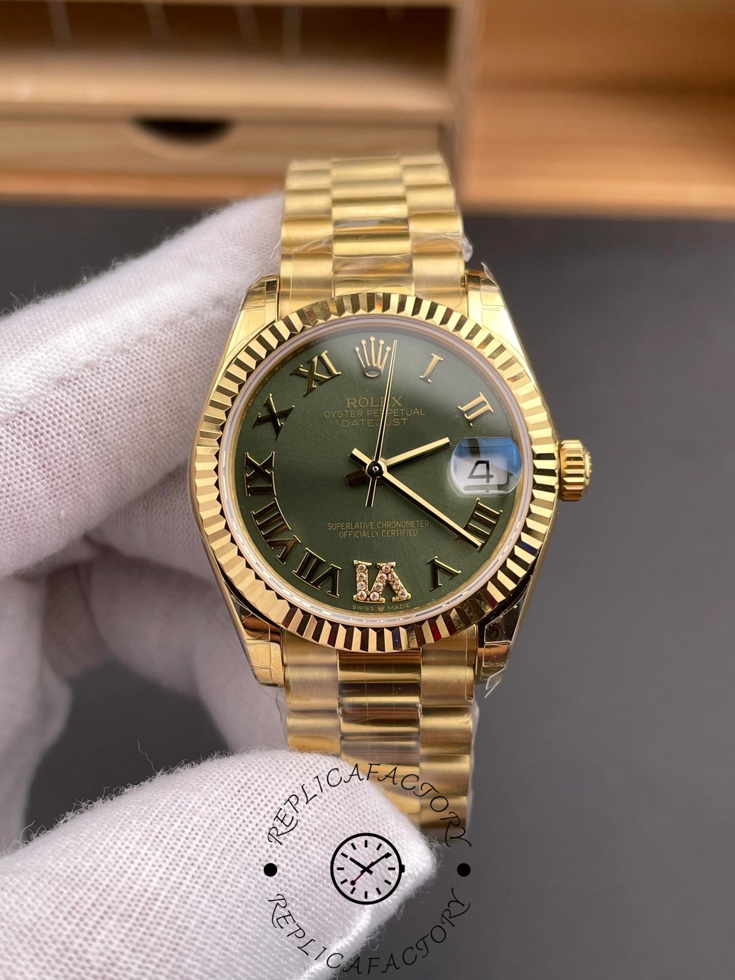 Rolex Datejust 31 Yellow Gold Green Dial m278278 0030 Women's Watch