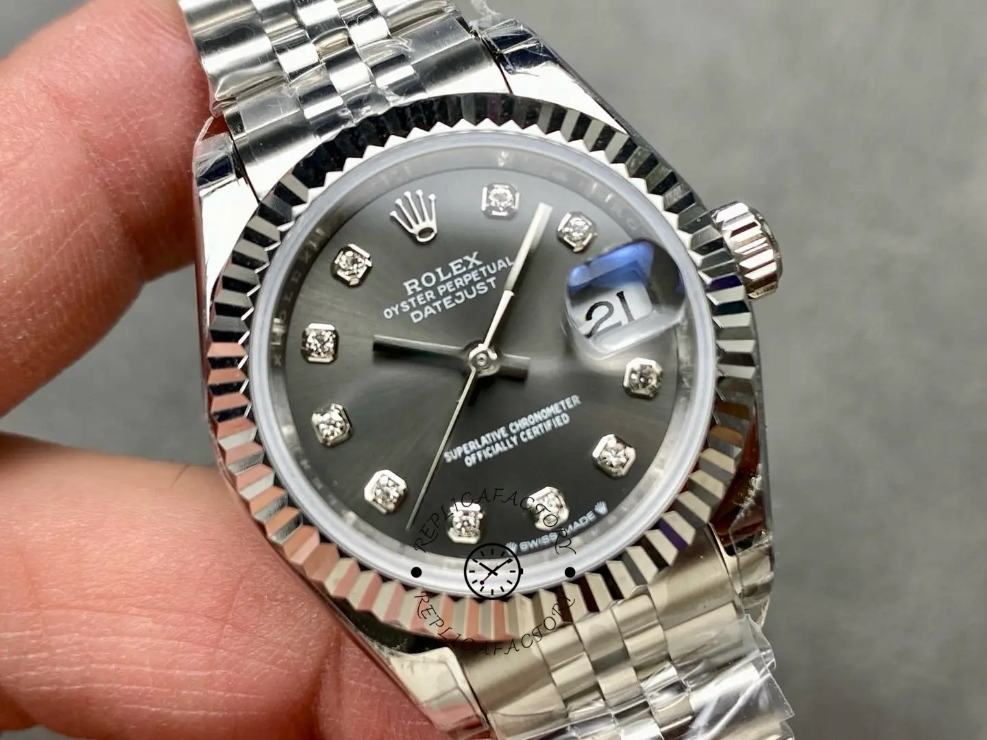 Rolex Datejust 279174 Stainless Steel Dark Grey Diamond Dial 28mm Lady Replica Watch